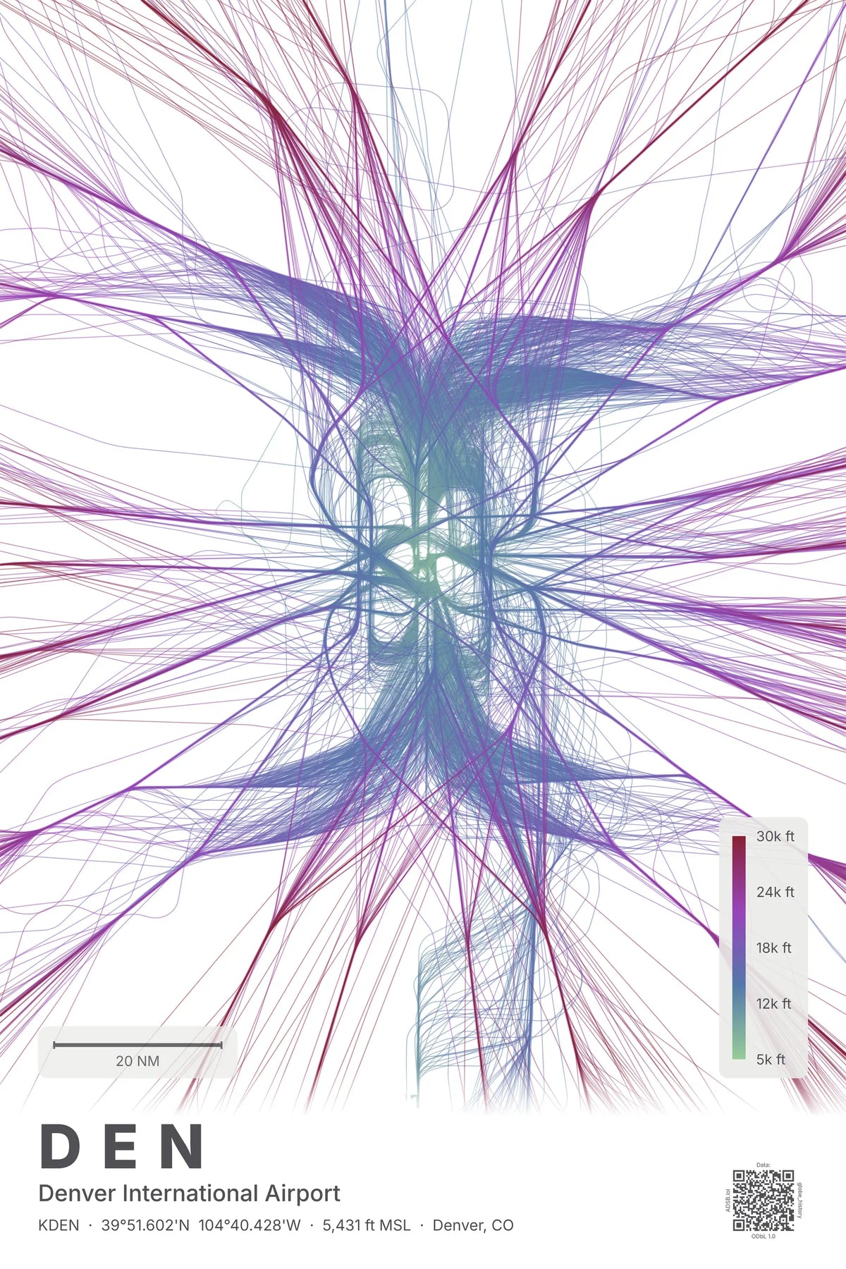 DEN flight path print — Prism theme · Light