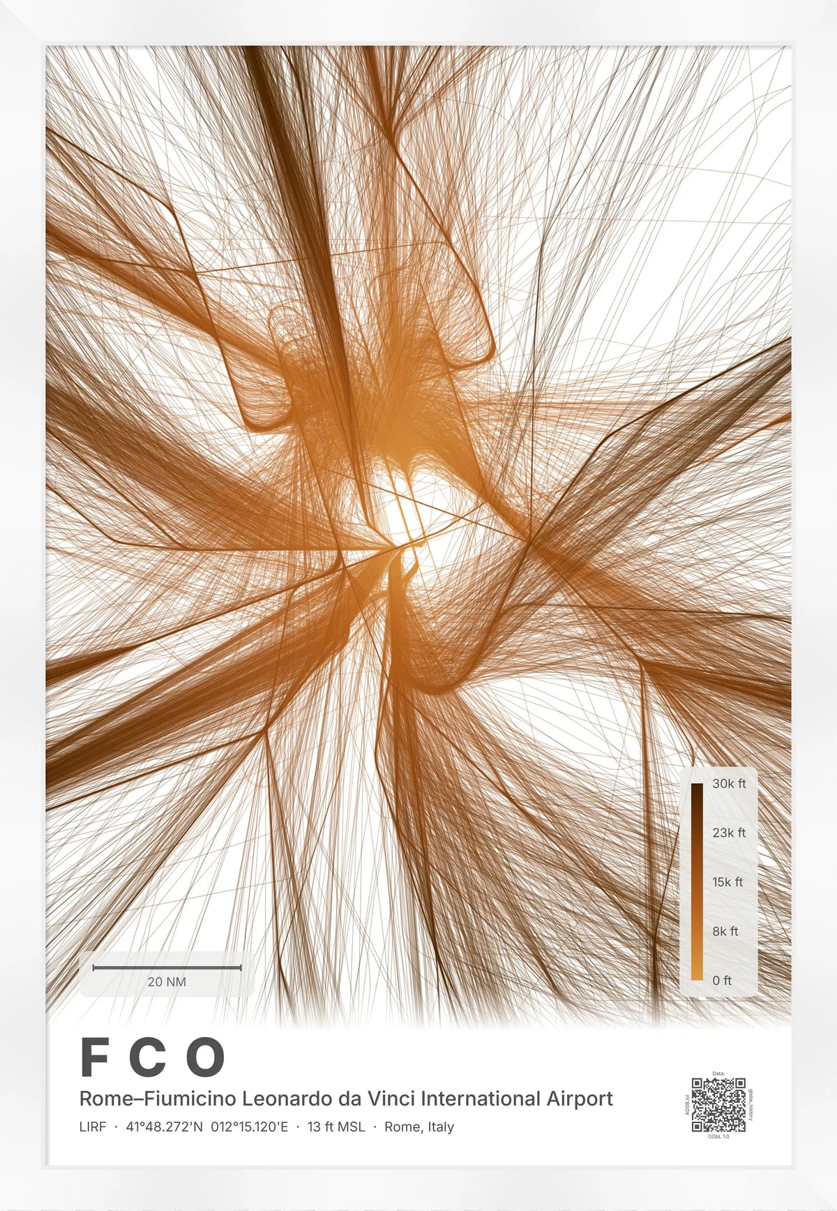 FCO flight path print — Solana theme · Light [material:framed_white]