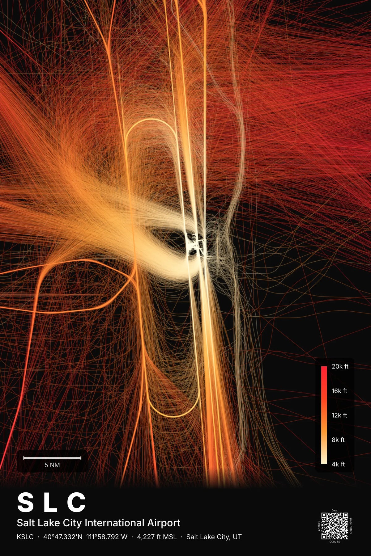 SLC flight path print — Inferno theme · Dark
