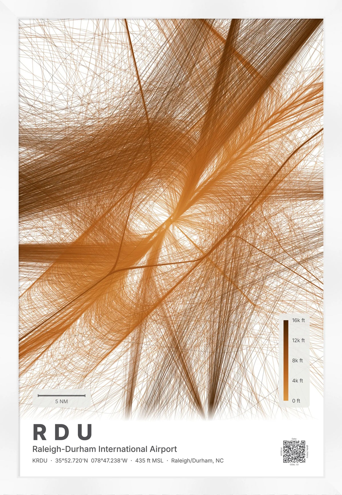 RDU flight path print — Solana theme · Light [material:framed_white]