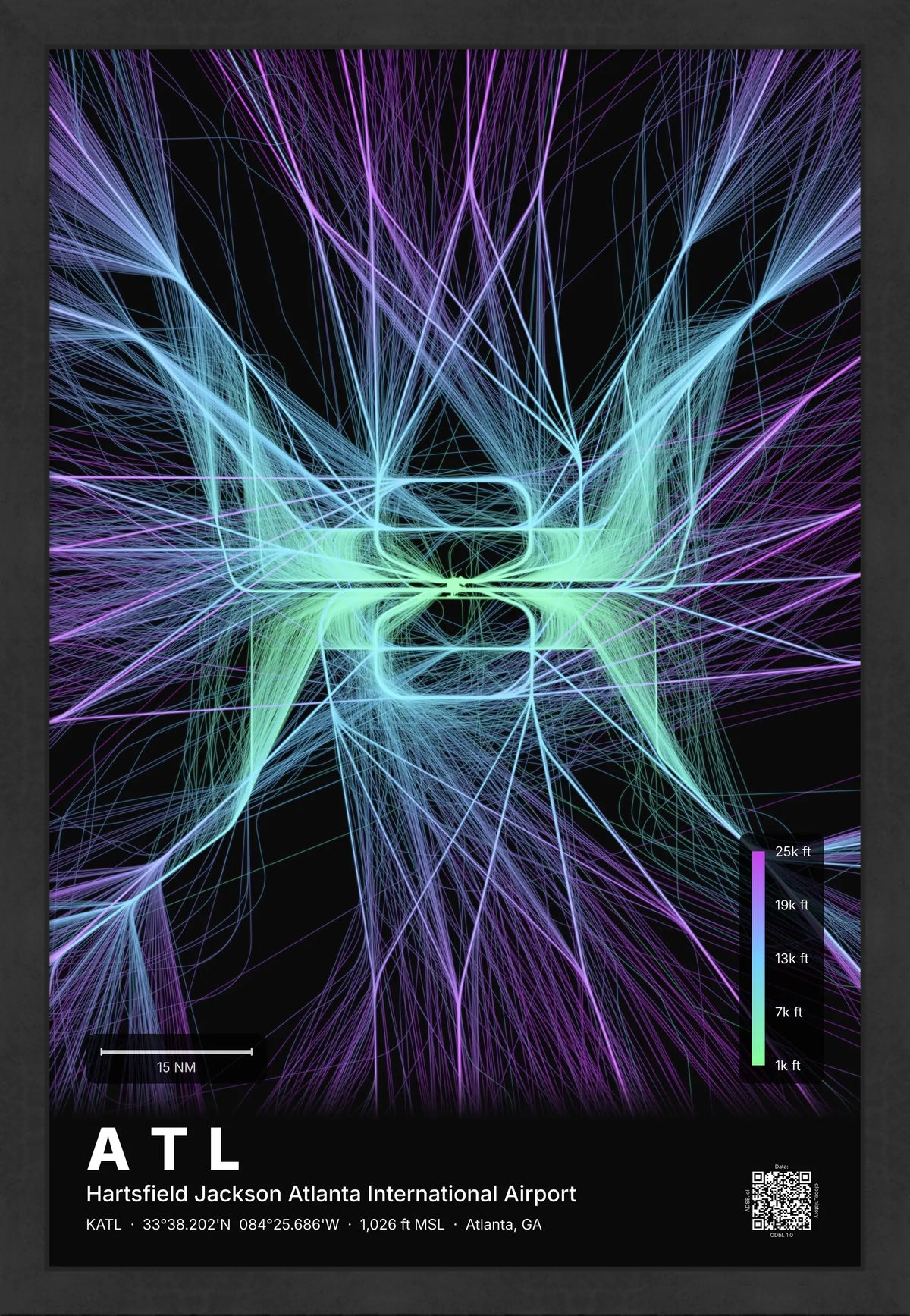 ATL flight path print — Prism theme · Dark [material:framed_black]