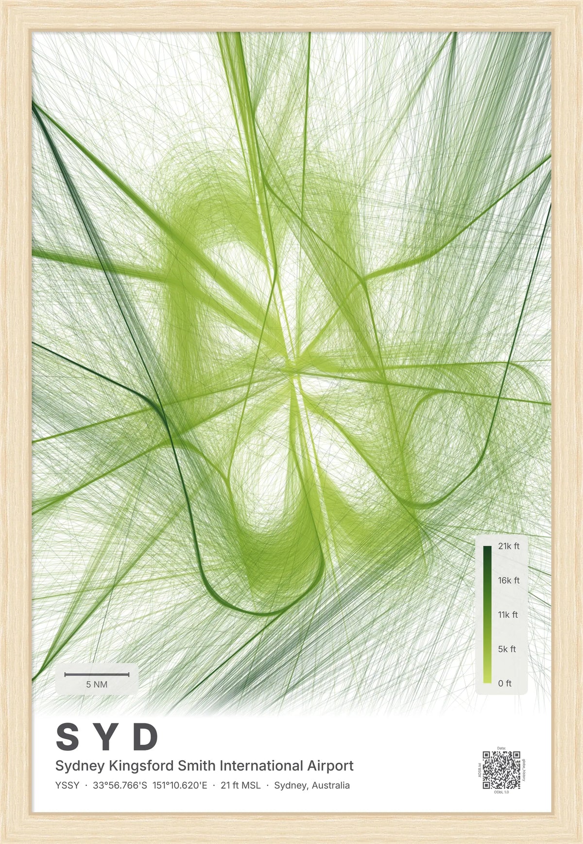 SYD flight path map — Citrus theme · Light [material:framed_natural]