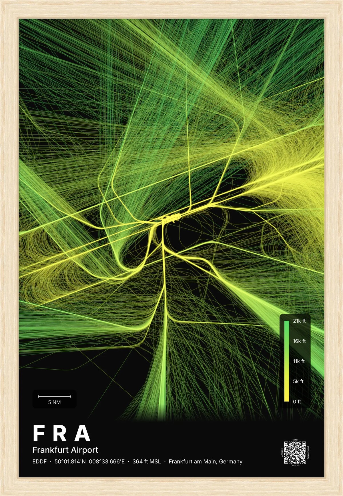 FRA flight path map — Citrus theme · Dark [material:framed_natural]
