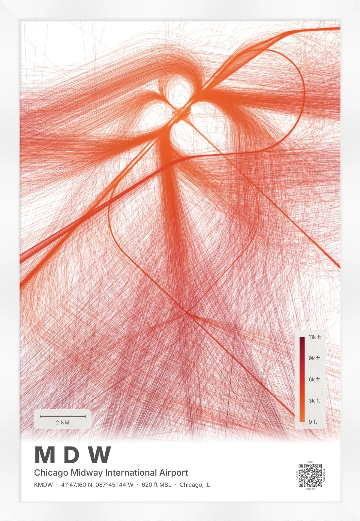 MDW flight path print — Inferno theme · Light [material:framed_white]