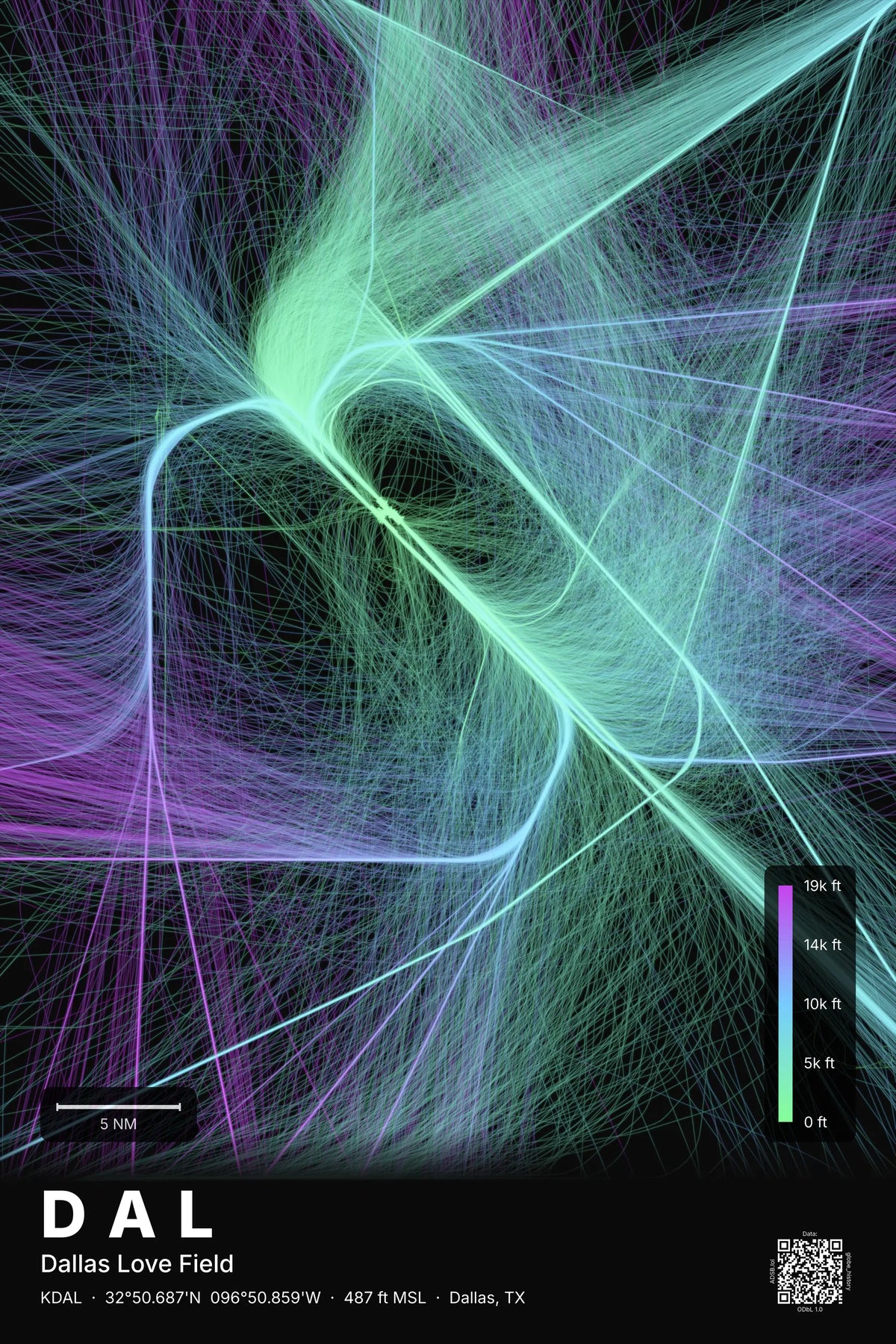 DAL flight path print — Prism theme · Dark