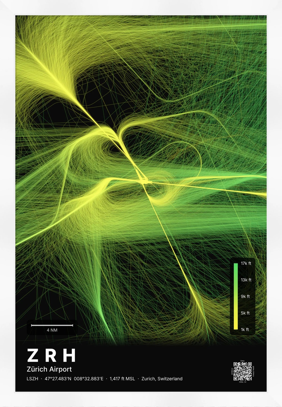 ZRH flight path map — Citrus theme · Dark [material:framed_white]