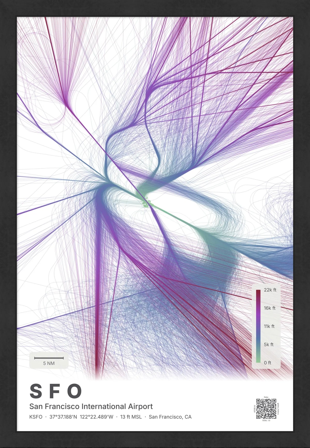 SFO flight path map — Prism theme · Light [material:framed_black]