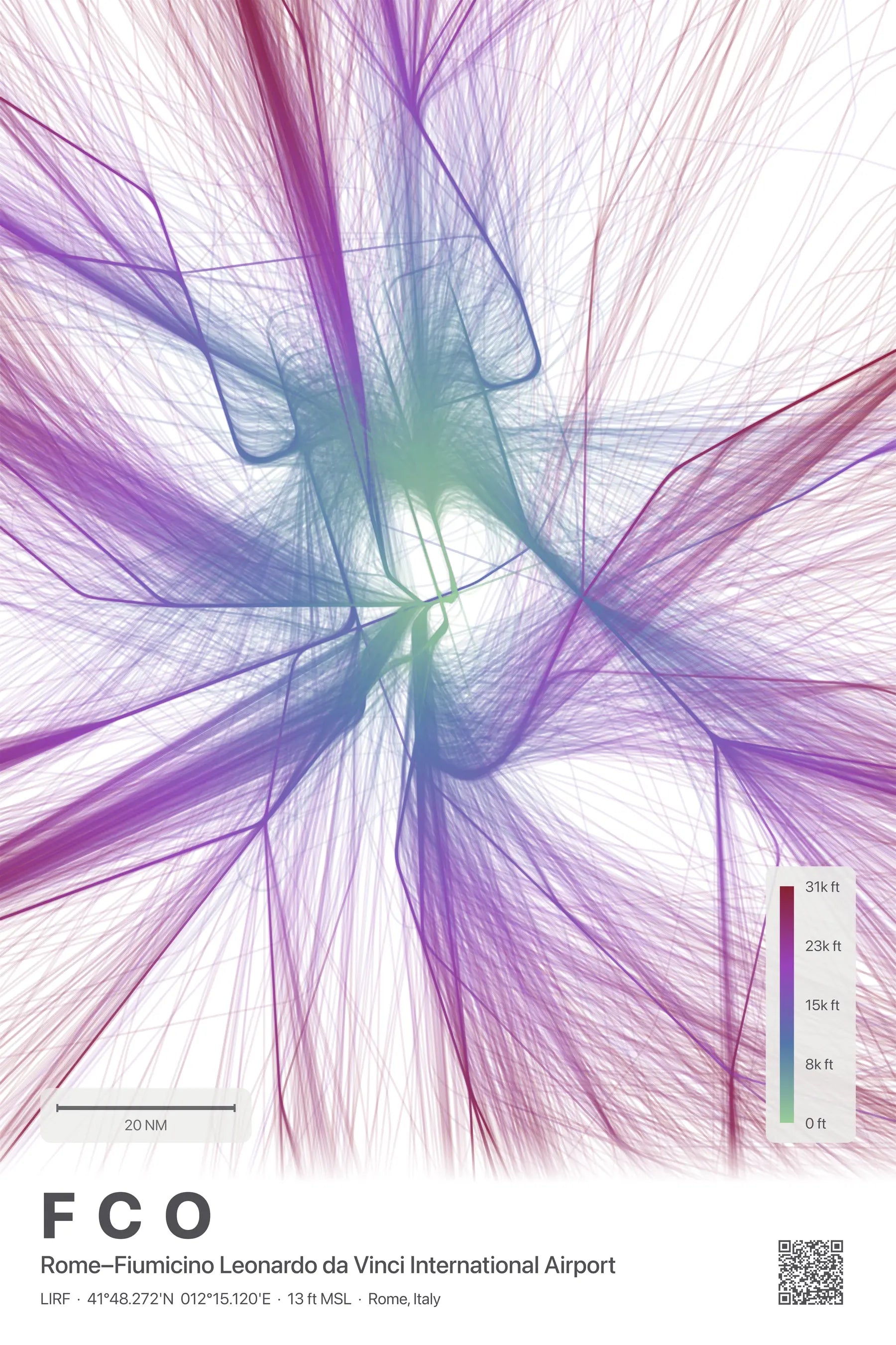 FCO flight path print — Prism theme · Light