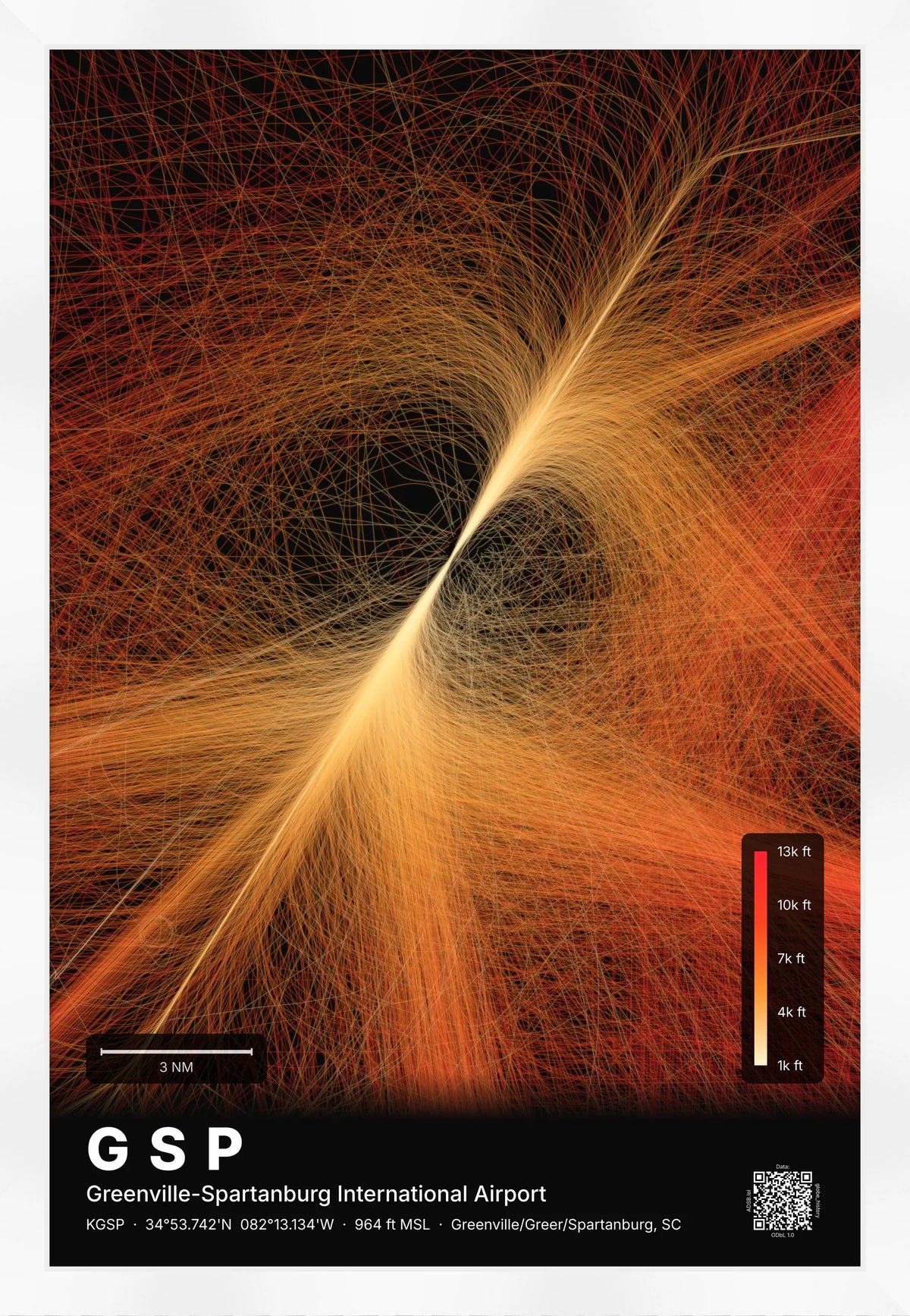 GSP flight path print — Inferno theme · Dark [material:framed_white]