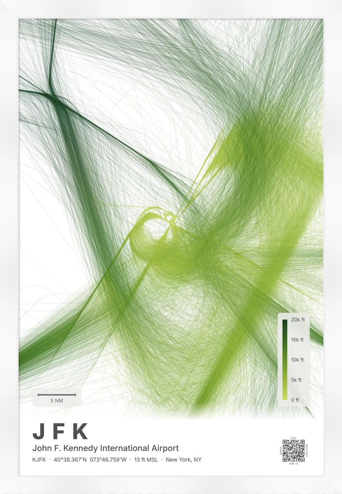 JFK flight path map — Citrus theme · Light [material:framed_white]