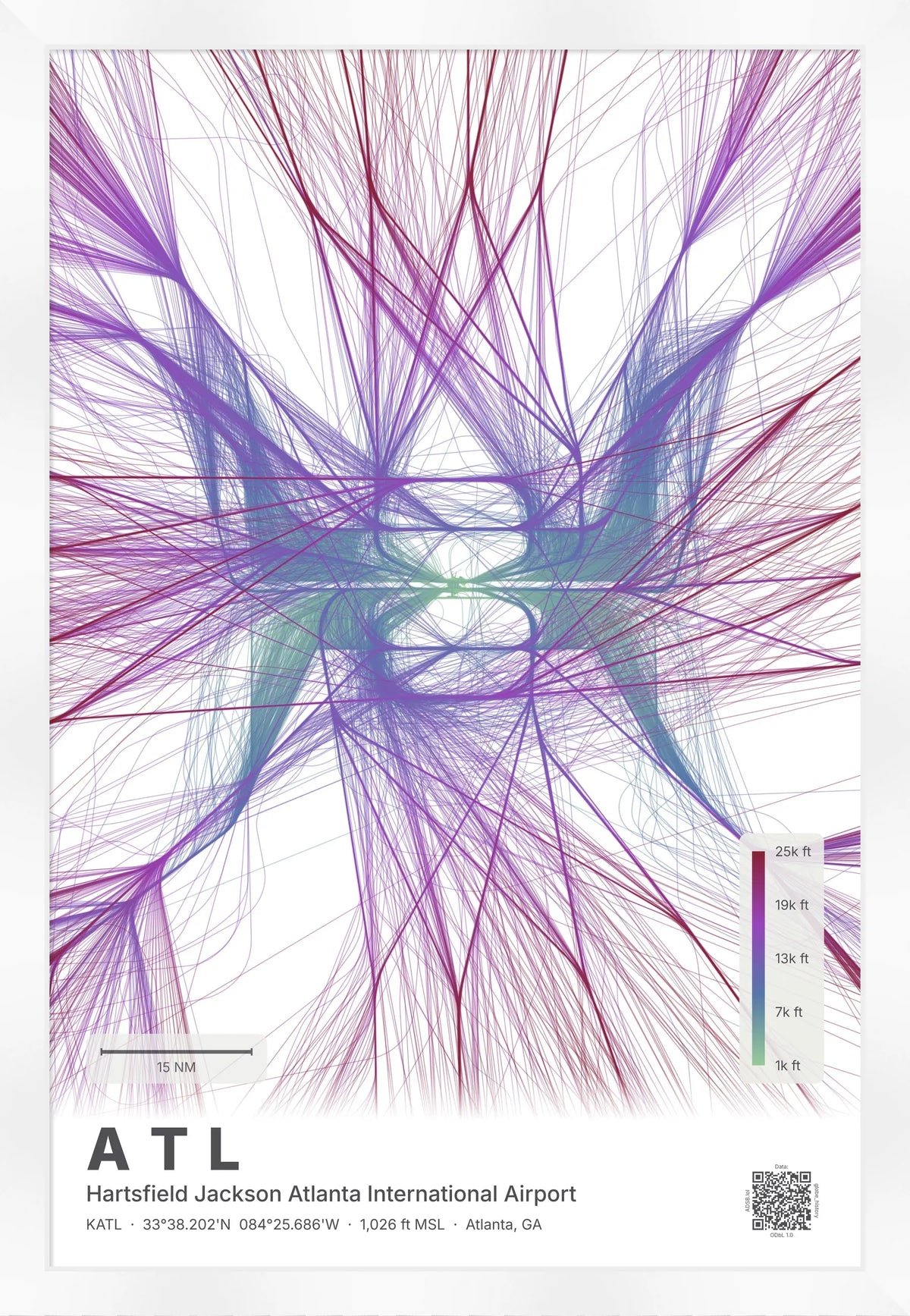 ATL flight path print — Prism theme · Light [material:framed_white]
