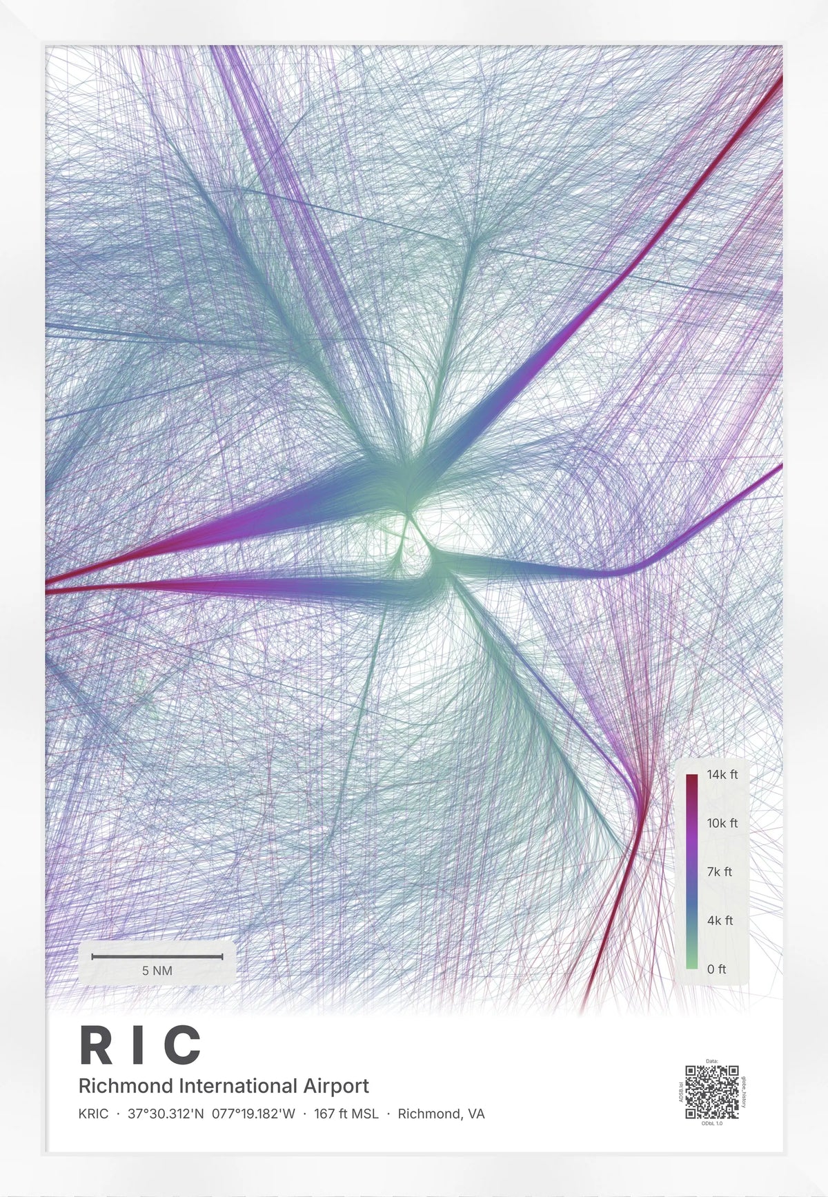 RIC flight path print — Prism theme · Light [material:framed_white]