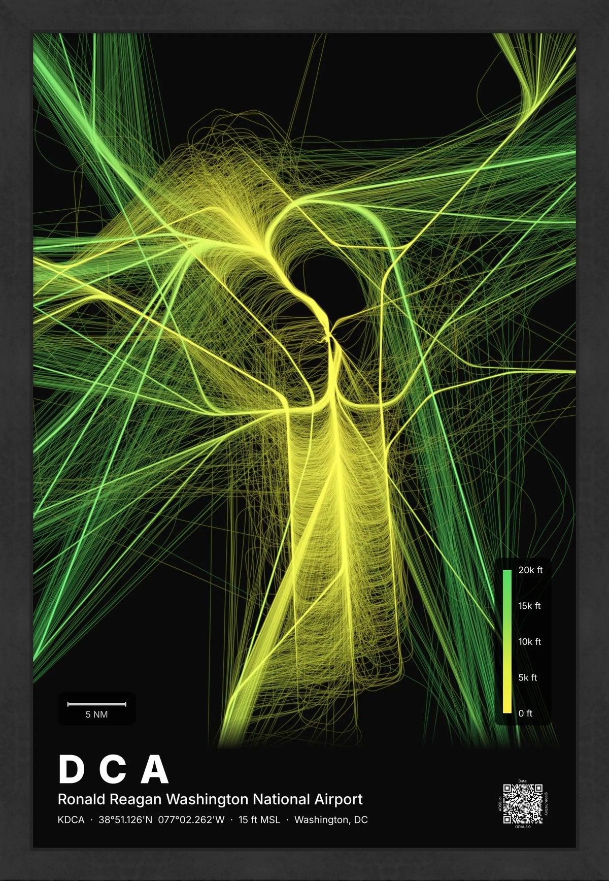 DCA flight path print — Citrus theme · Dark [material:framed_black]
