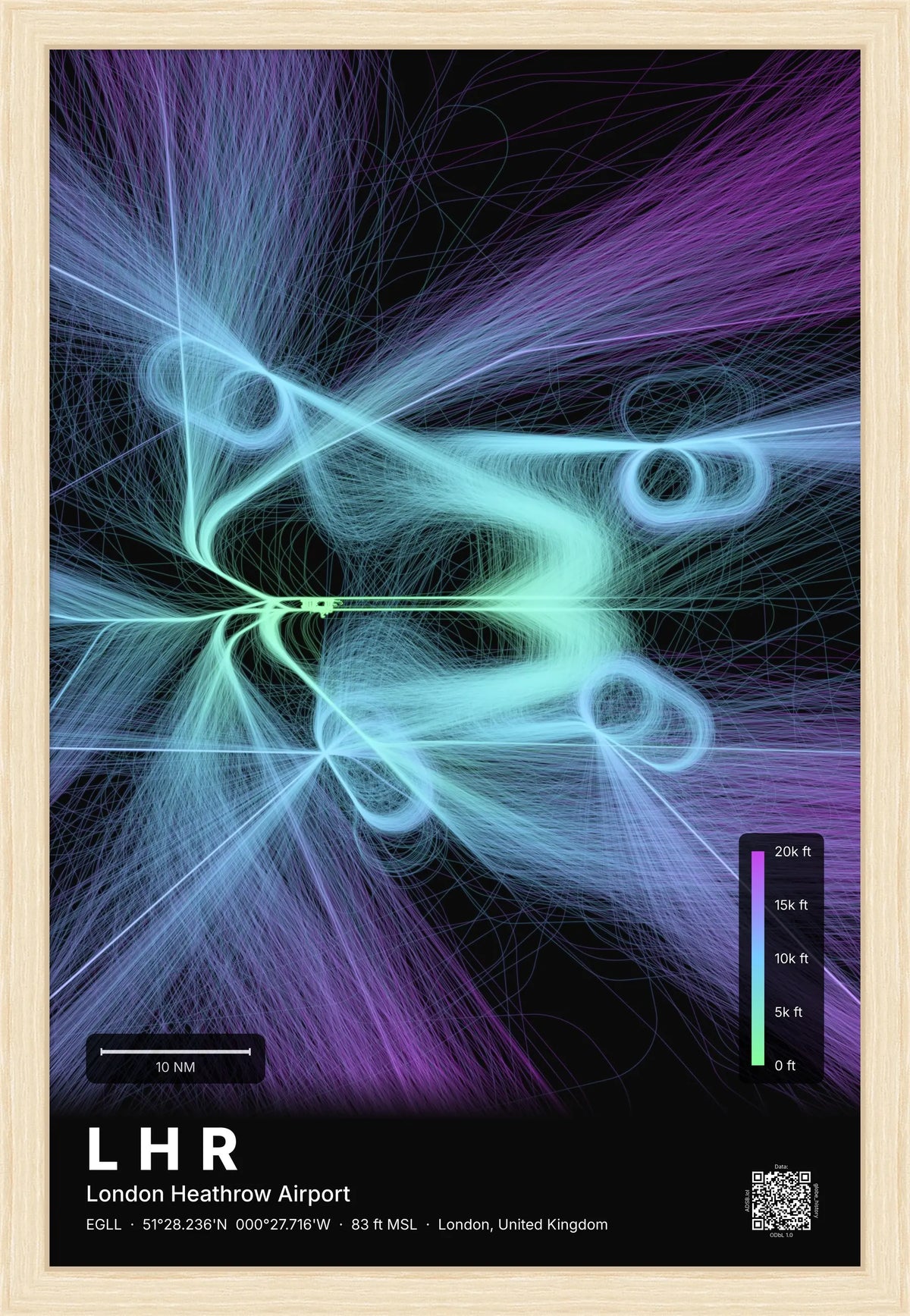 LHR flight path map — Prism theme · Dark [material:framed_natural]