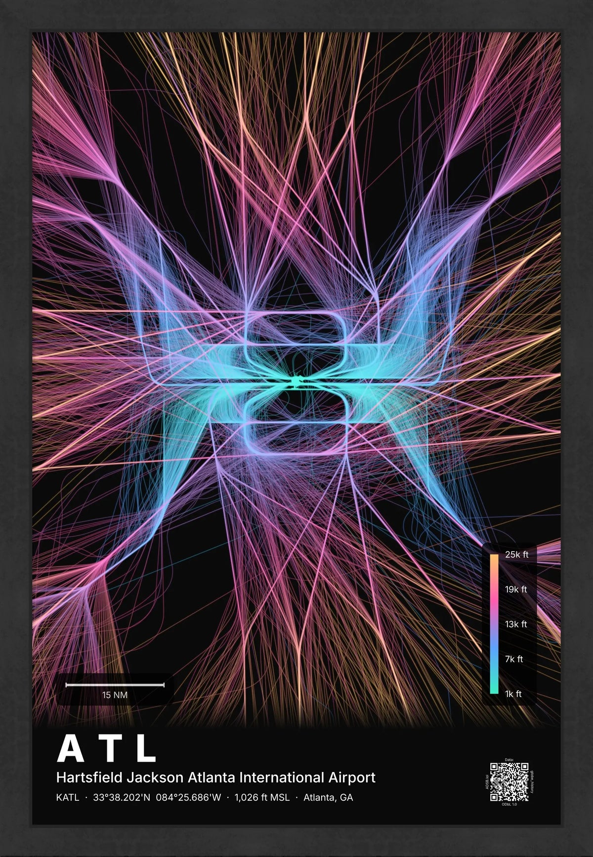 ATL flight path print — Aurora theme · Dark [material:framed_black]