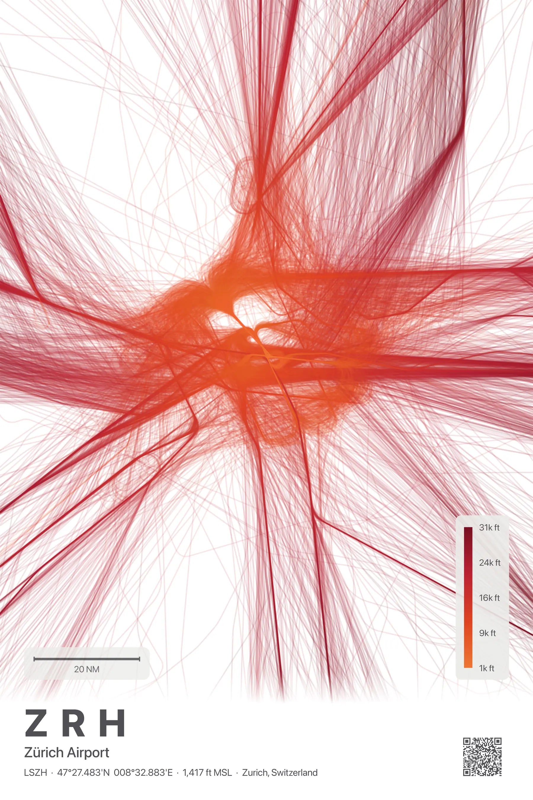 ZRH flight path print — Inferno theme · Light