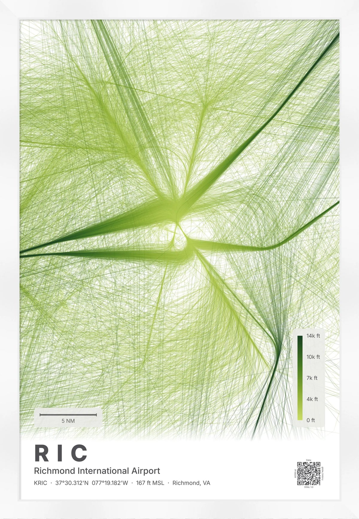 RIC flight path print — Citrus theme · Light [material:framed_white]