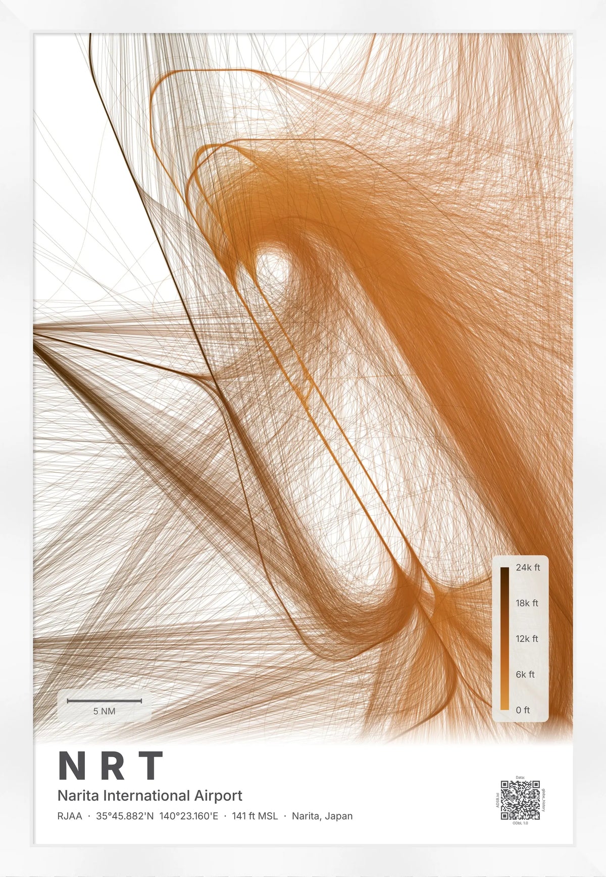 NRT flight path map — Solana theme · Light [material:framed_white]