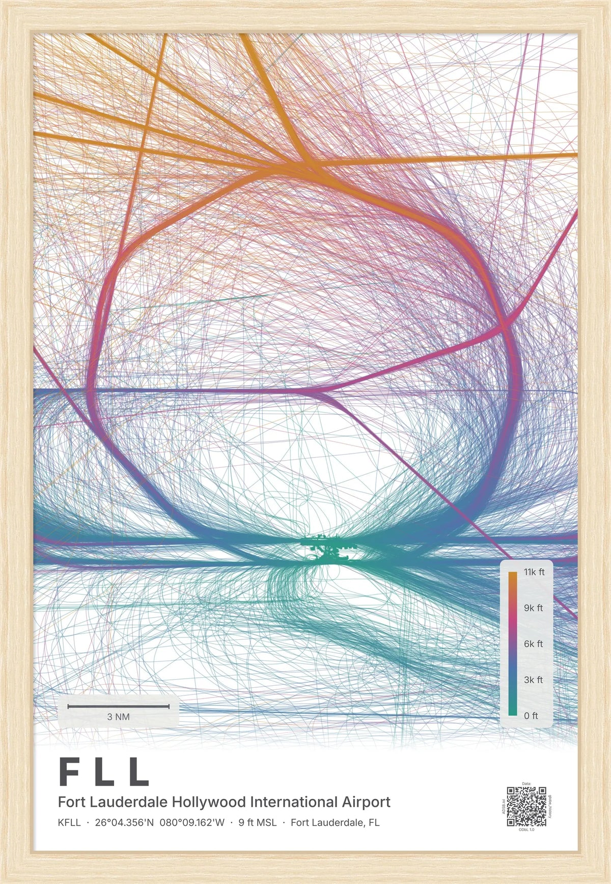 FLL flight path map — Aurora theme · Light [material:framed_natural]