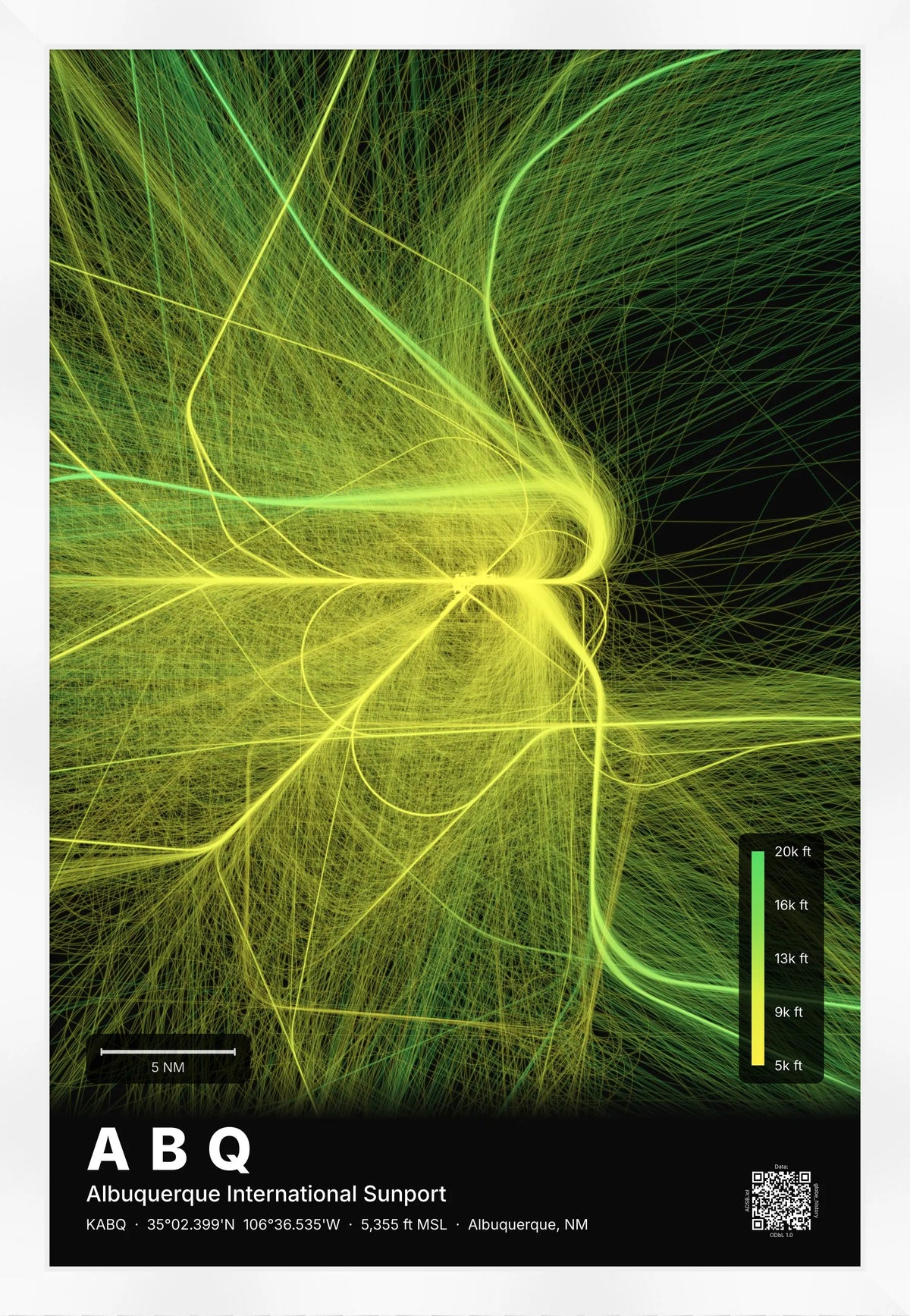 ABQ flight path map — Citrus theme · Dark [material:framed_white]