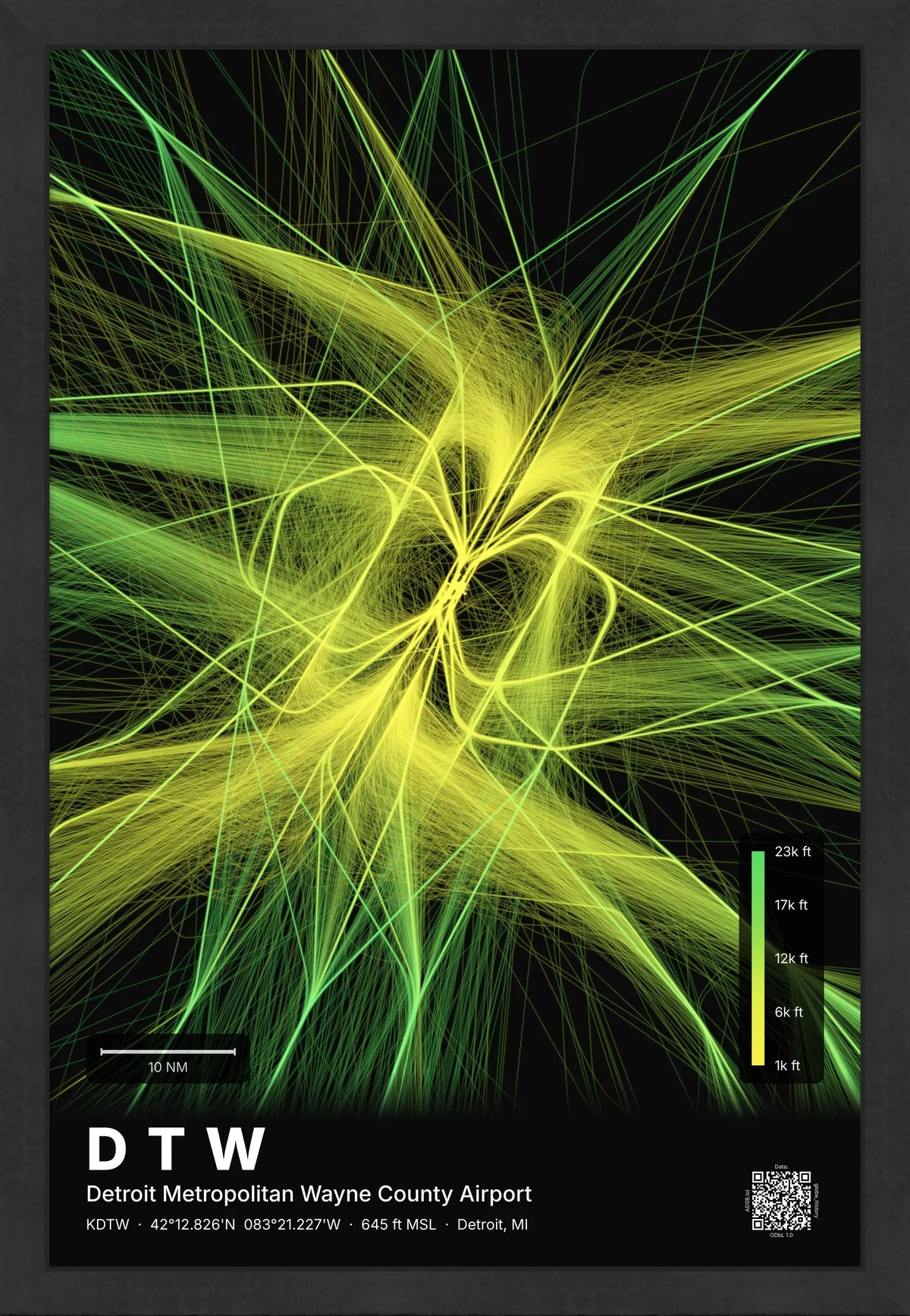 DTW flight path map — Citrus theme · Dark [material:framed_black]