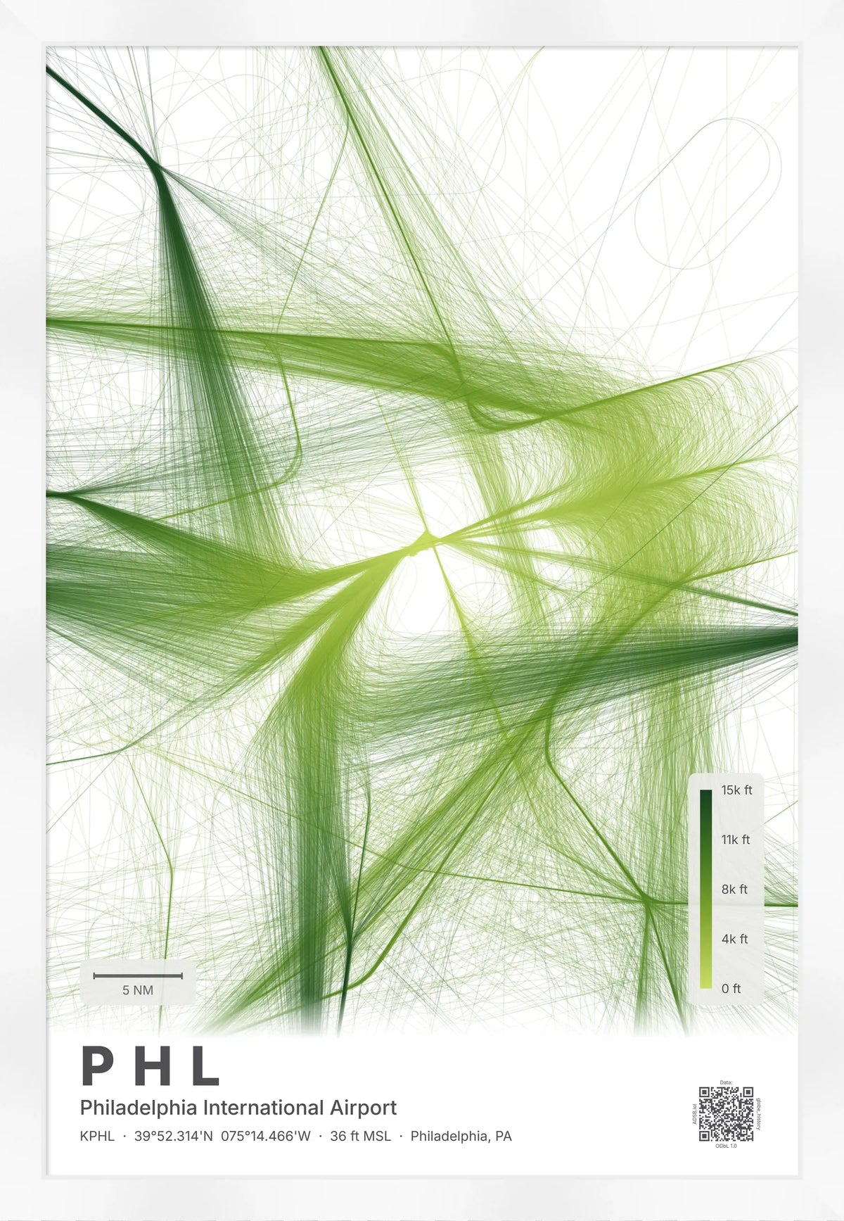 PHL flight path print — Citrus theme · Light [material:framed_white]