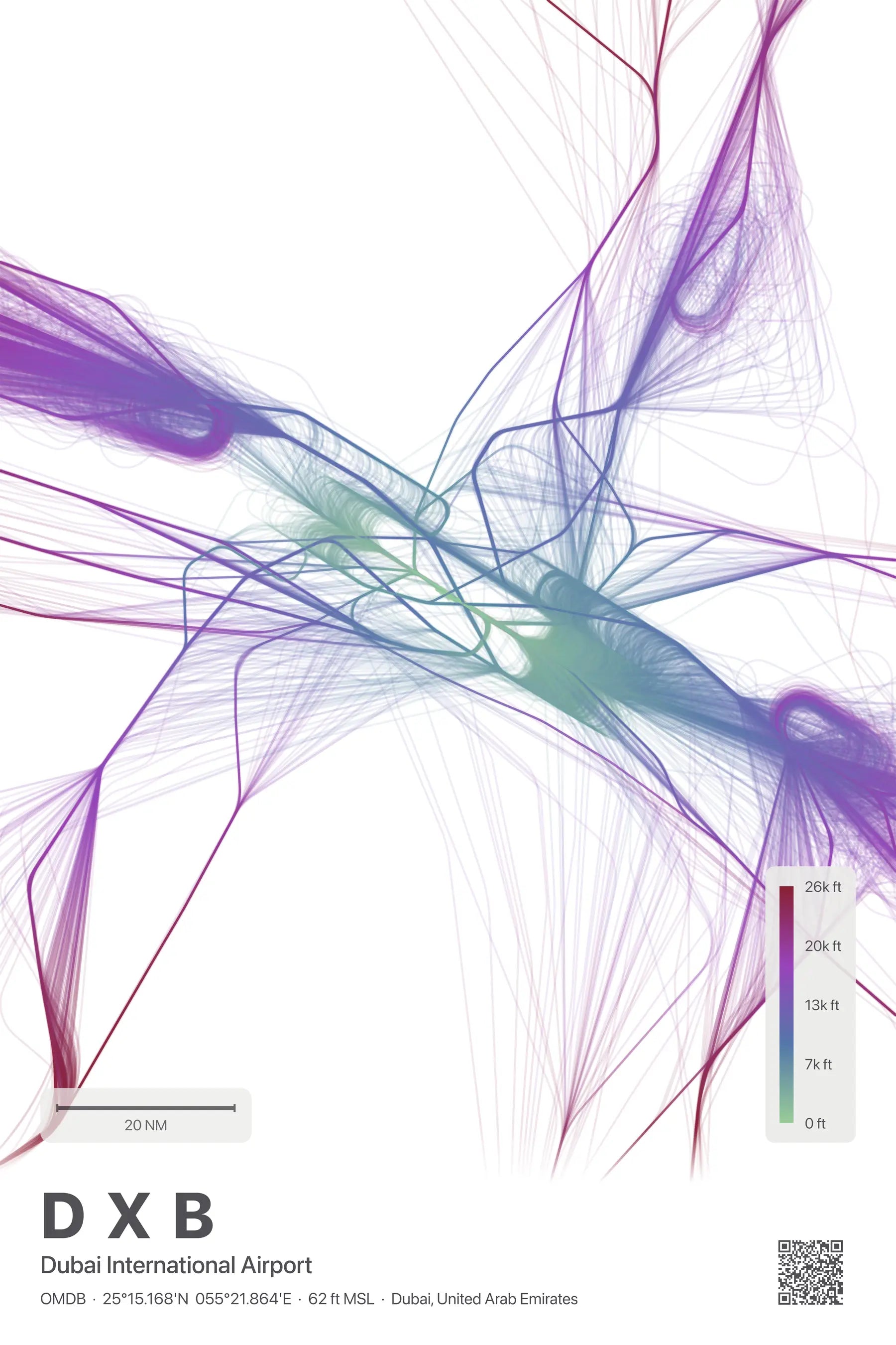 DXB flight path print — Prism theme · Light