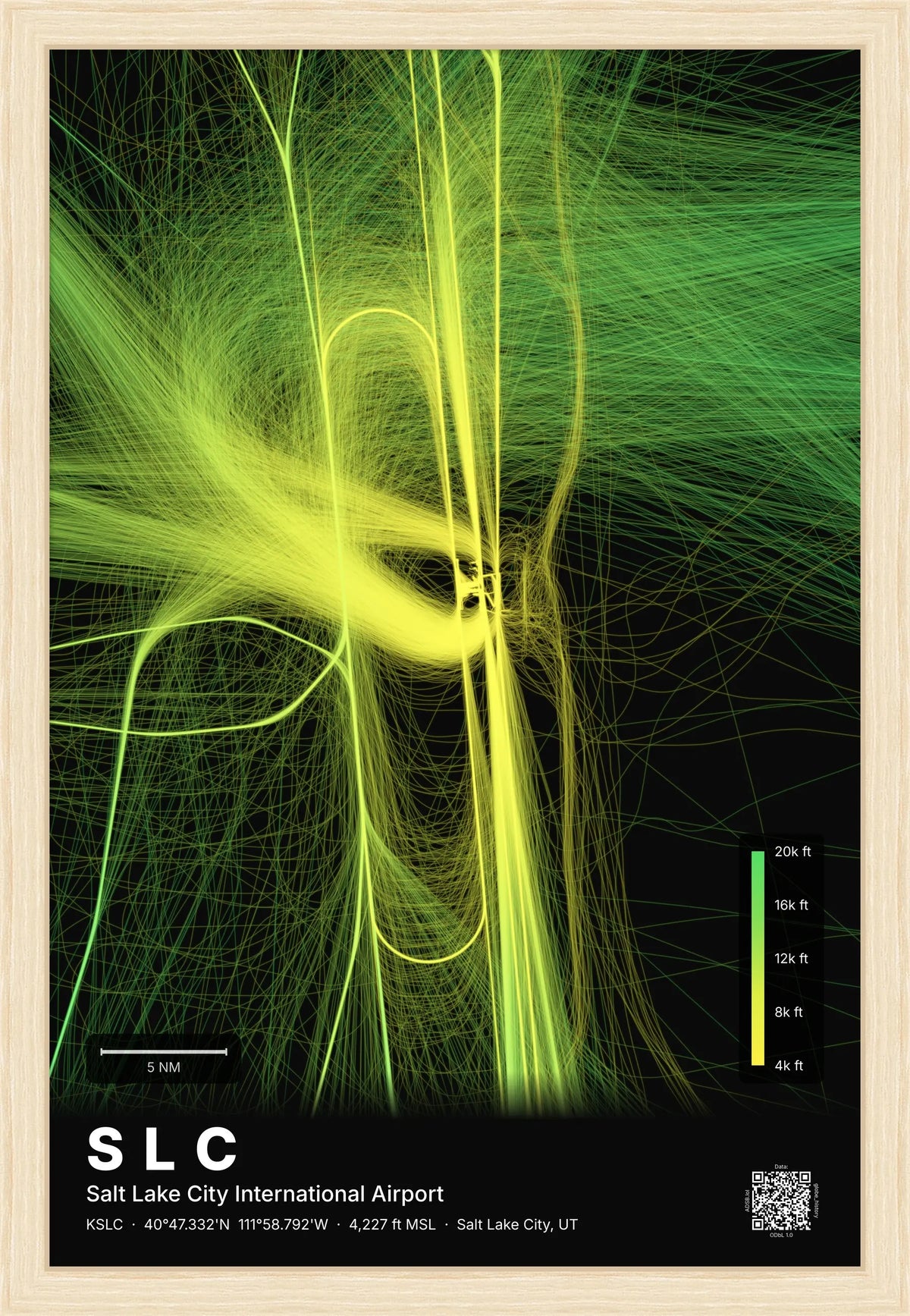 SLC flight path print — Citrus theme · Dark [material:framed_natural]