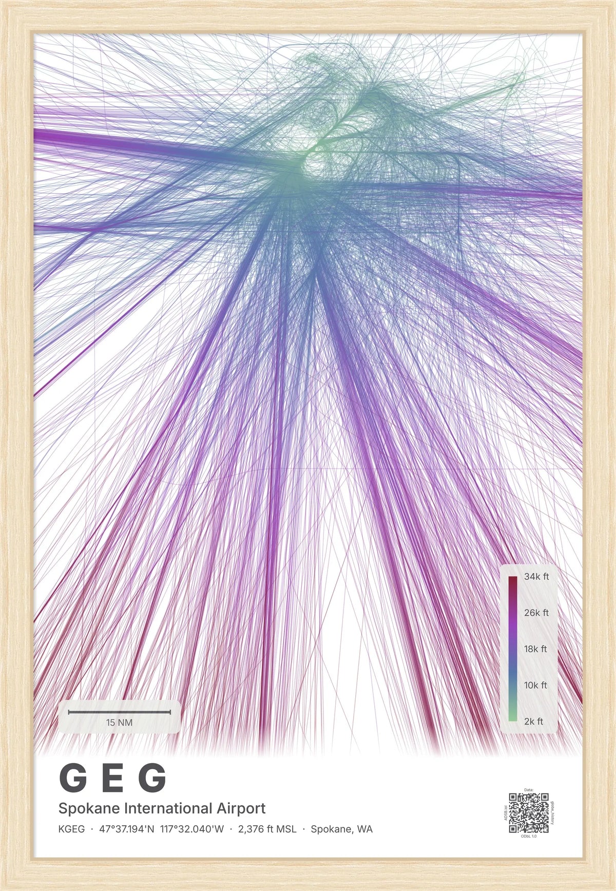 GEG flight path print — Prism theme · Light [material:framed_natural]