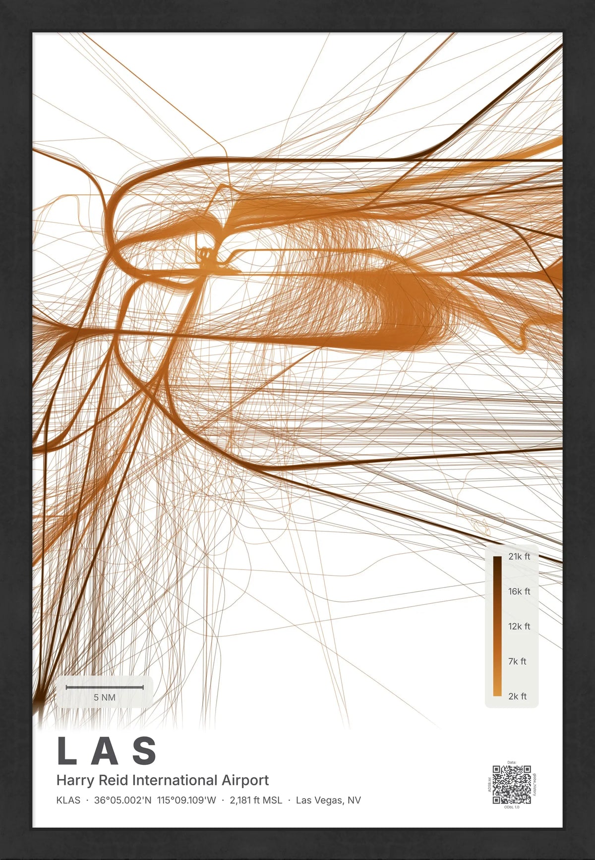 LAS flight path print — Solana theme · Light [material:framed_black]