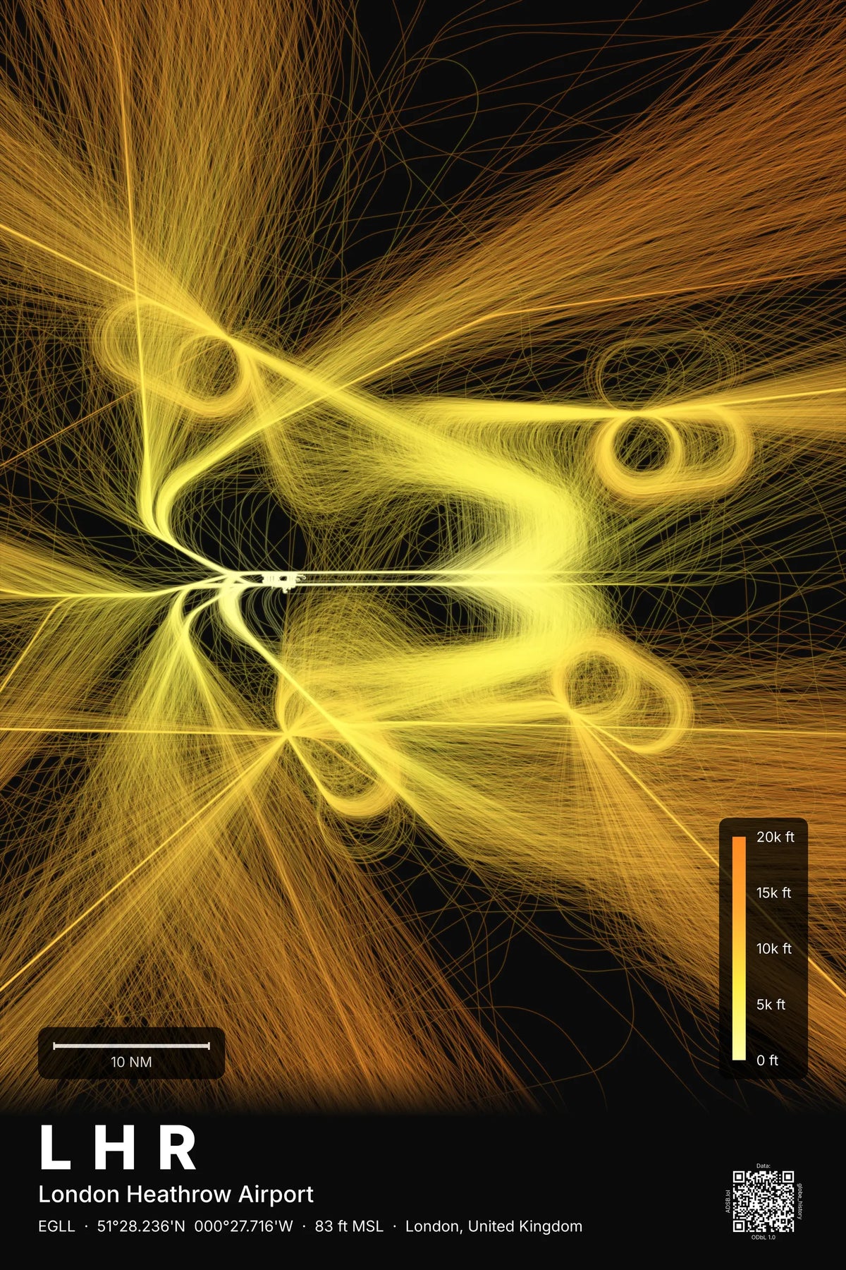 LHR flight path map — Solana theme · Dark