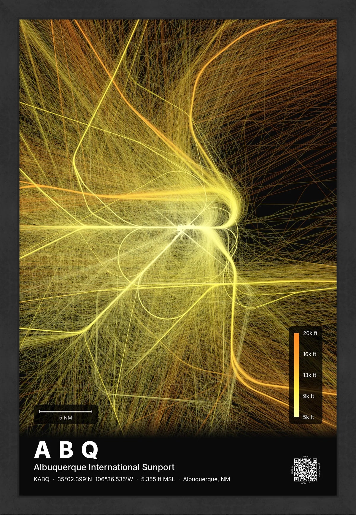 ABQ flight path map — Solana theme · Dark [material:framed_black]
