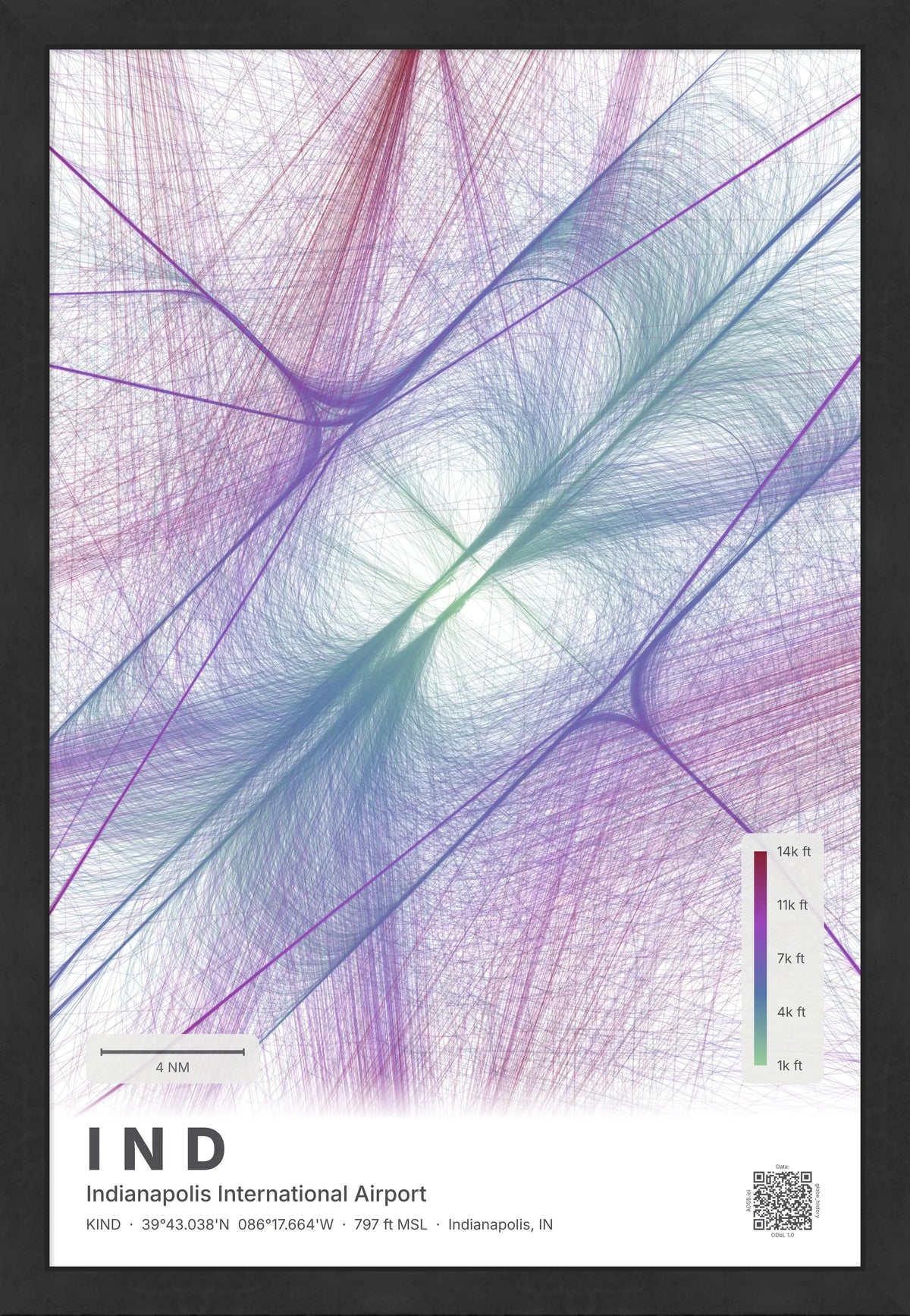IND flight path print — Prism theme · Light [material:framed_black]