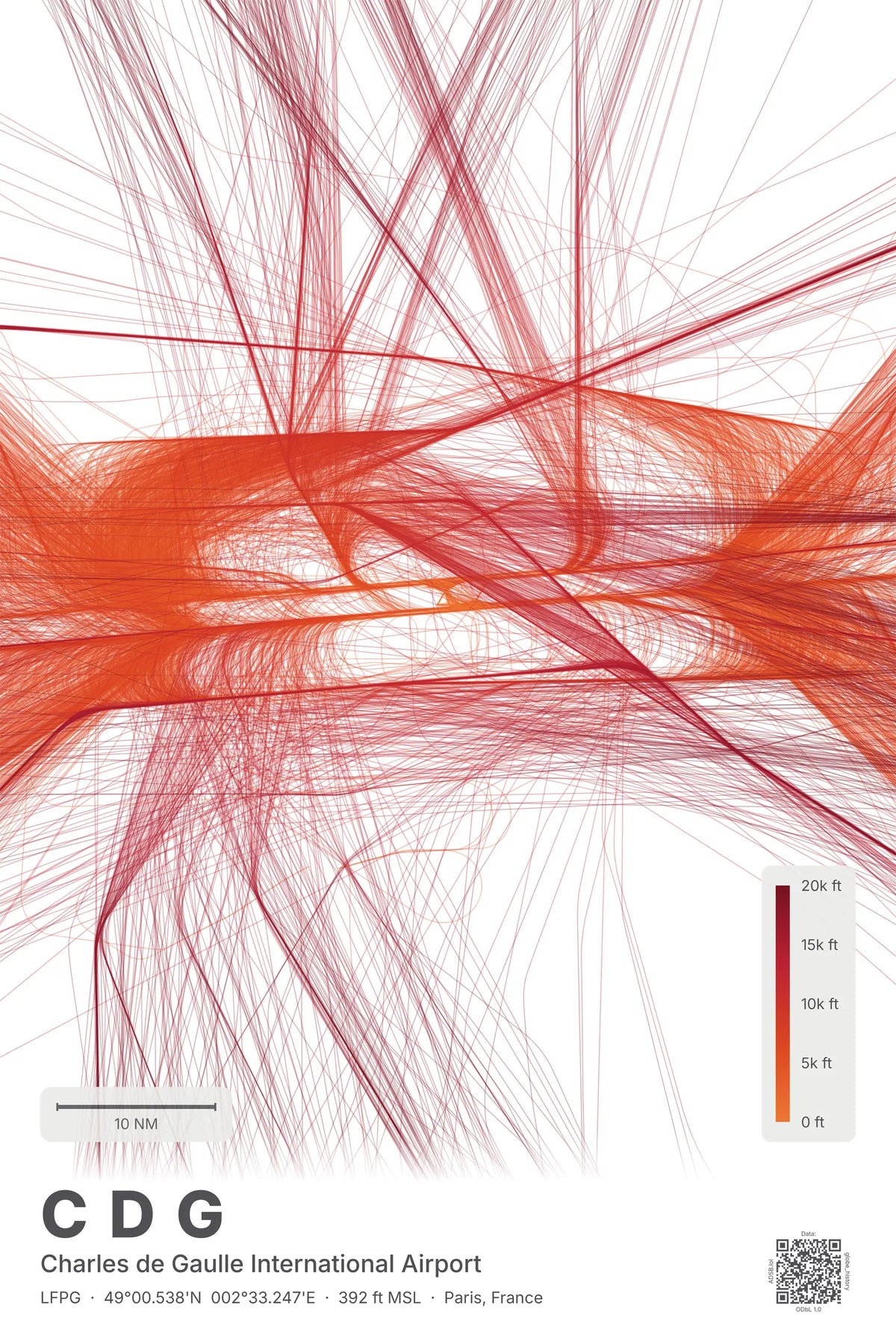 CDG flight path map — Inferno theme · Light