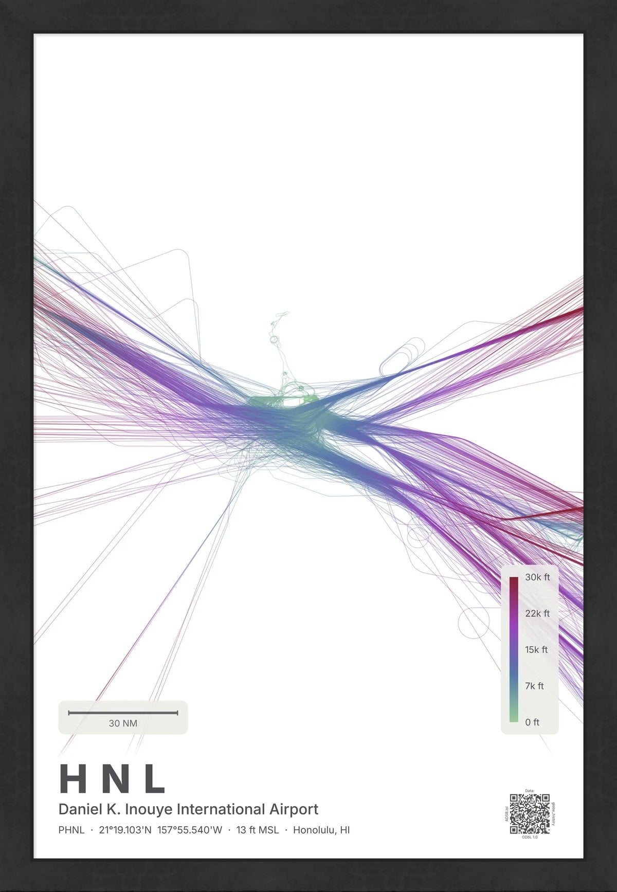 HNL flight path print — Prism theme · Light [material:framed_black]