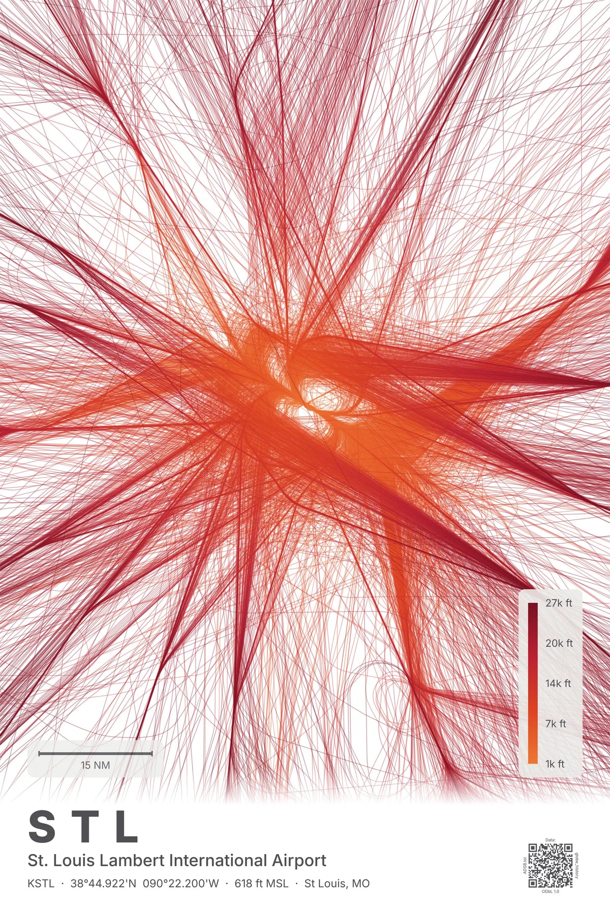 STL flight path print — Inferno theme · Light