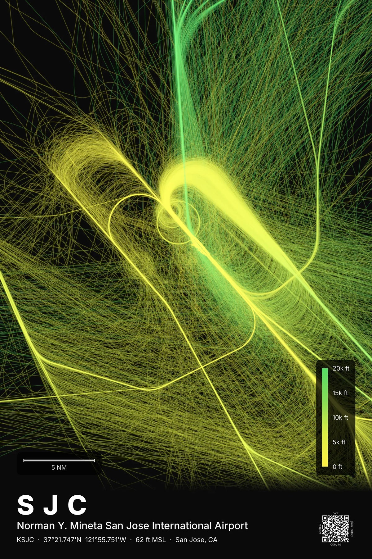 SJC flight path map — Citrus theme · Dark