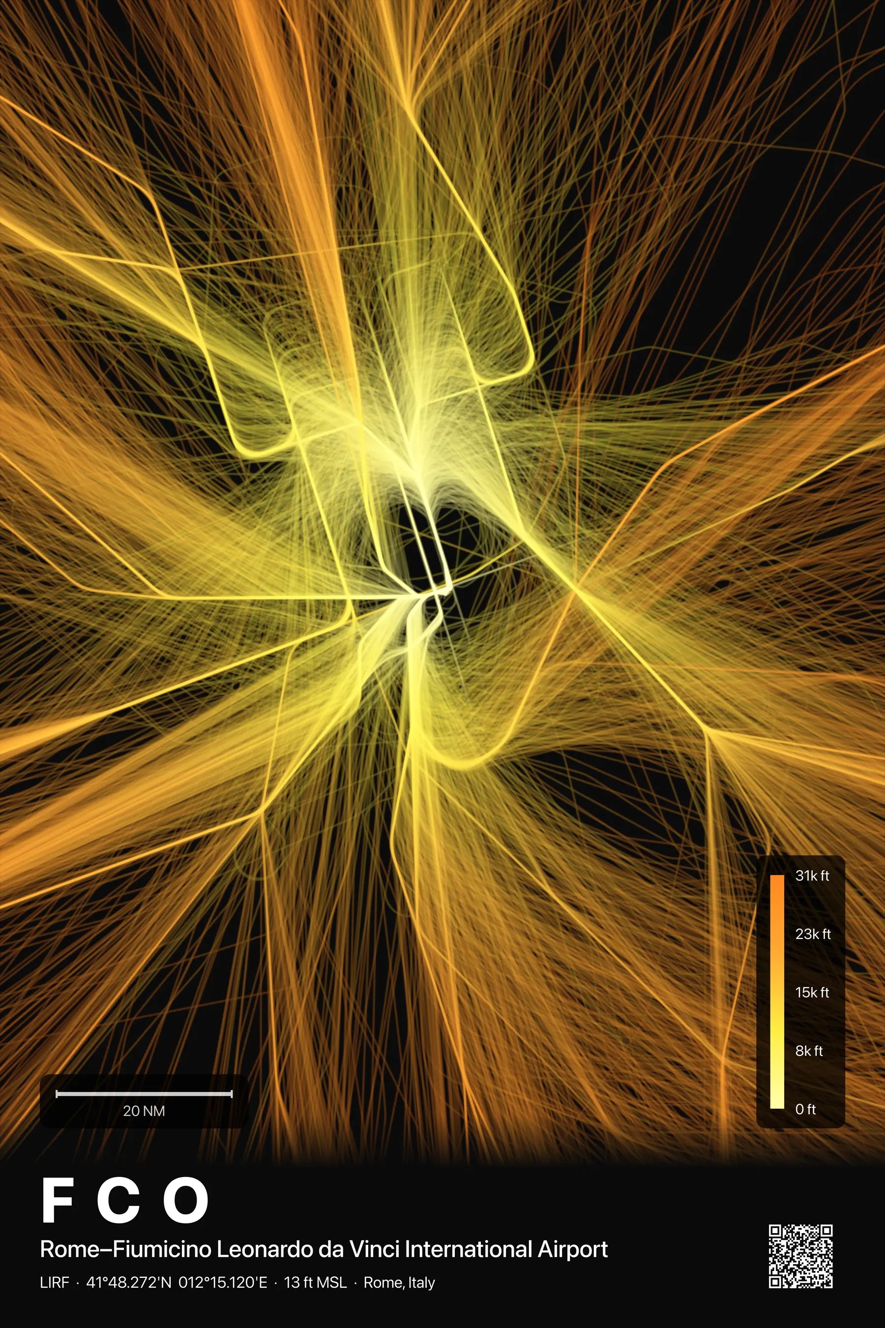 FCO flight path print — Solana theme · Dark