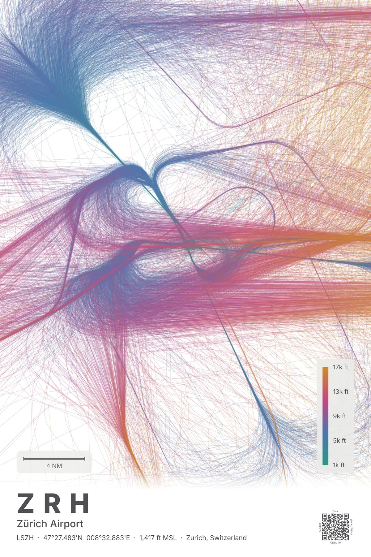 ZRH flight path map — Aurora theme · Light