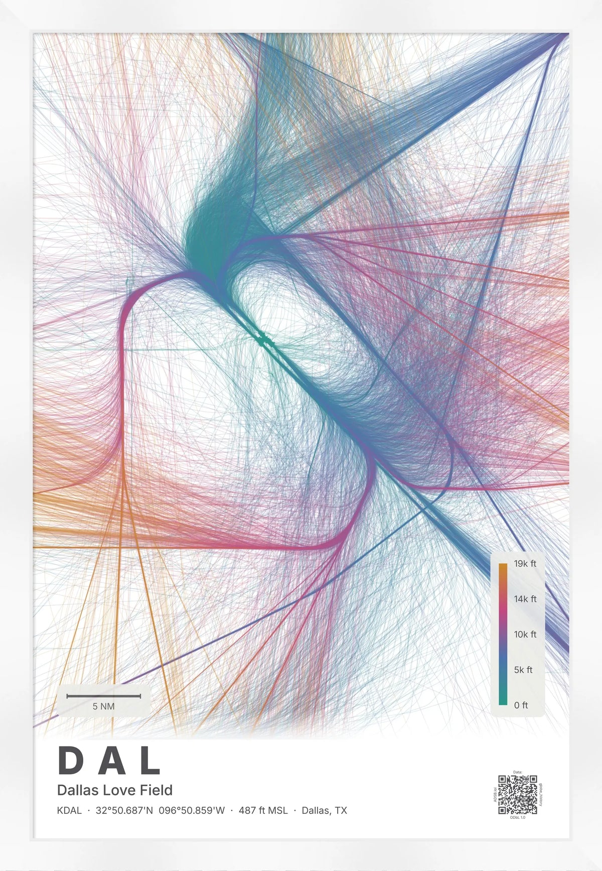 DAL flight path print — Aurora theme · Light [material:framed_white]