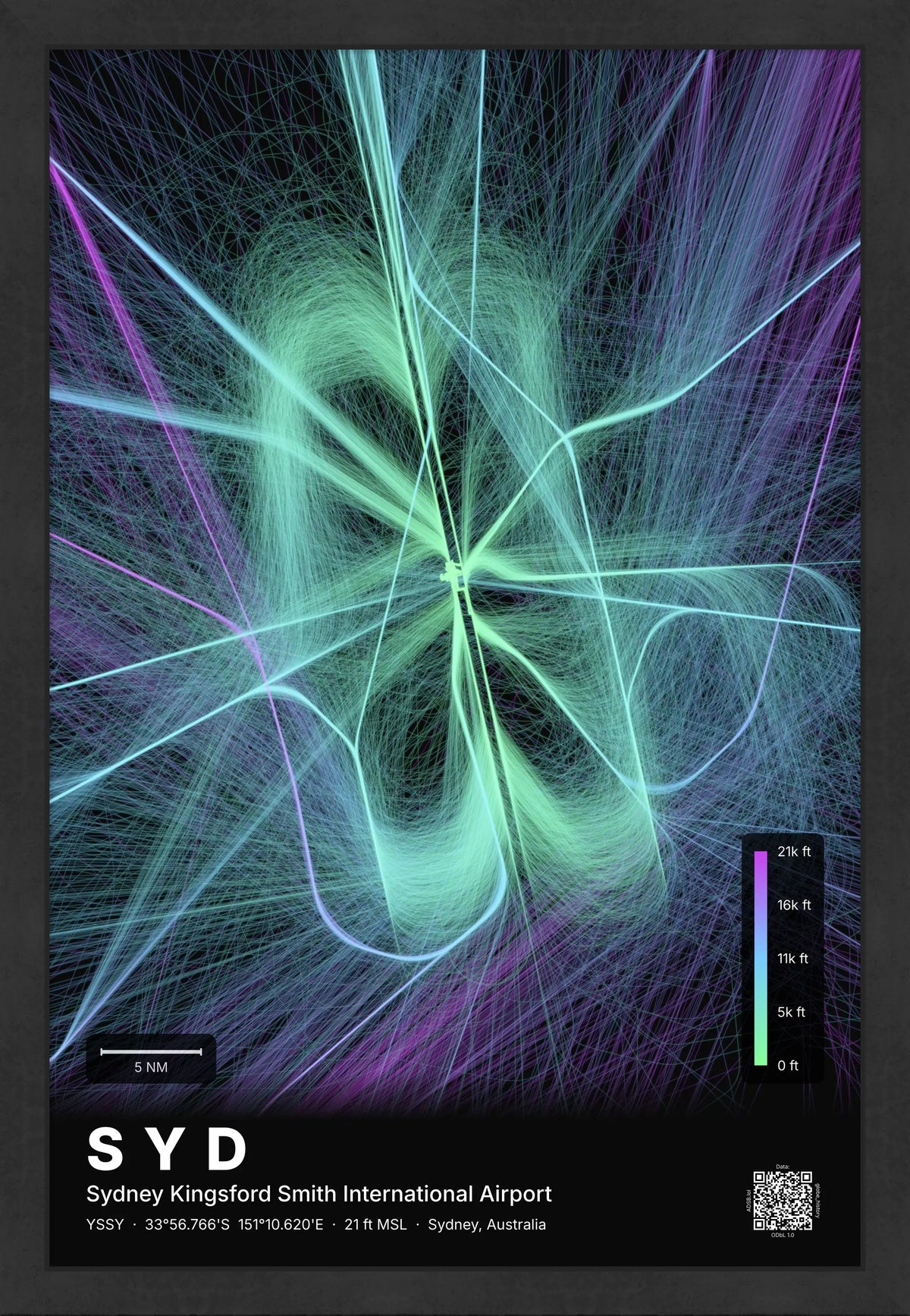 SYD flight path map — Prism theme · Dark [material:framed_black]