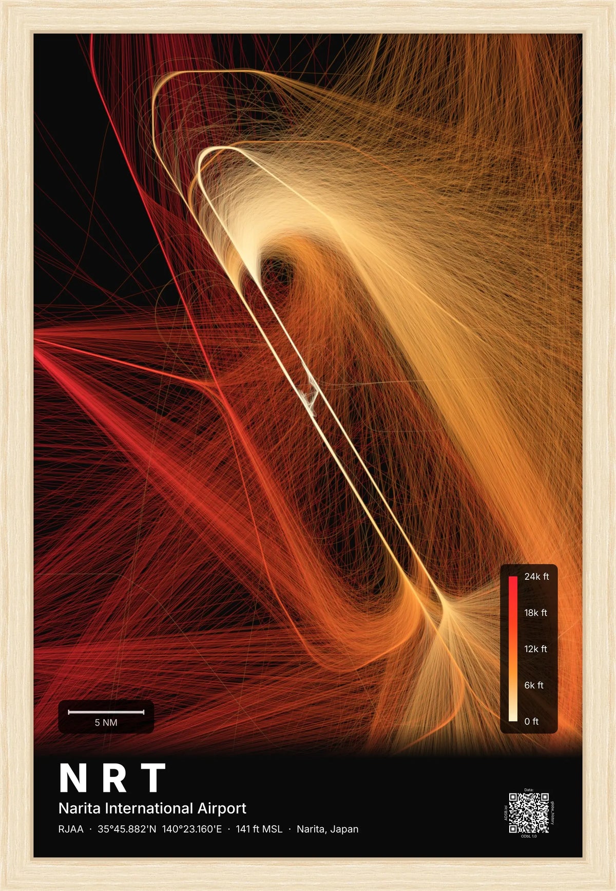 NRT flight path map — Inferno theme · Dark [material:framed_natural]