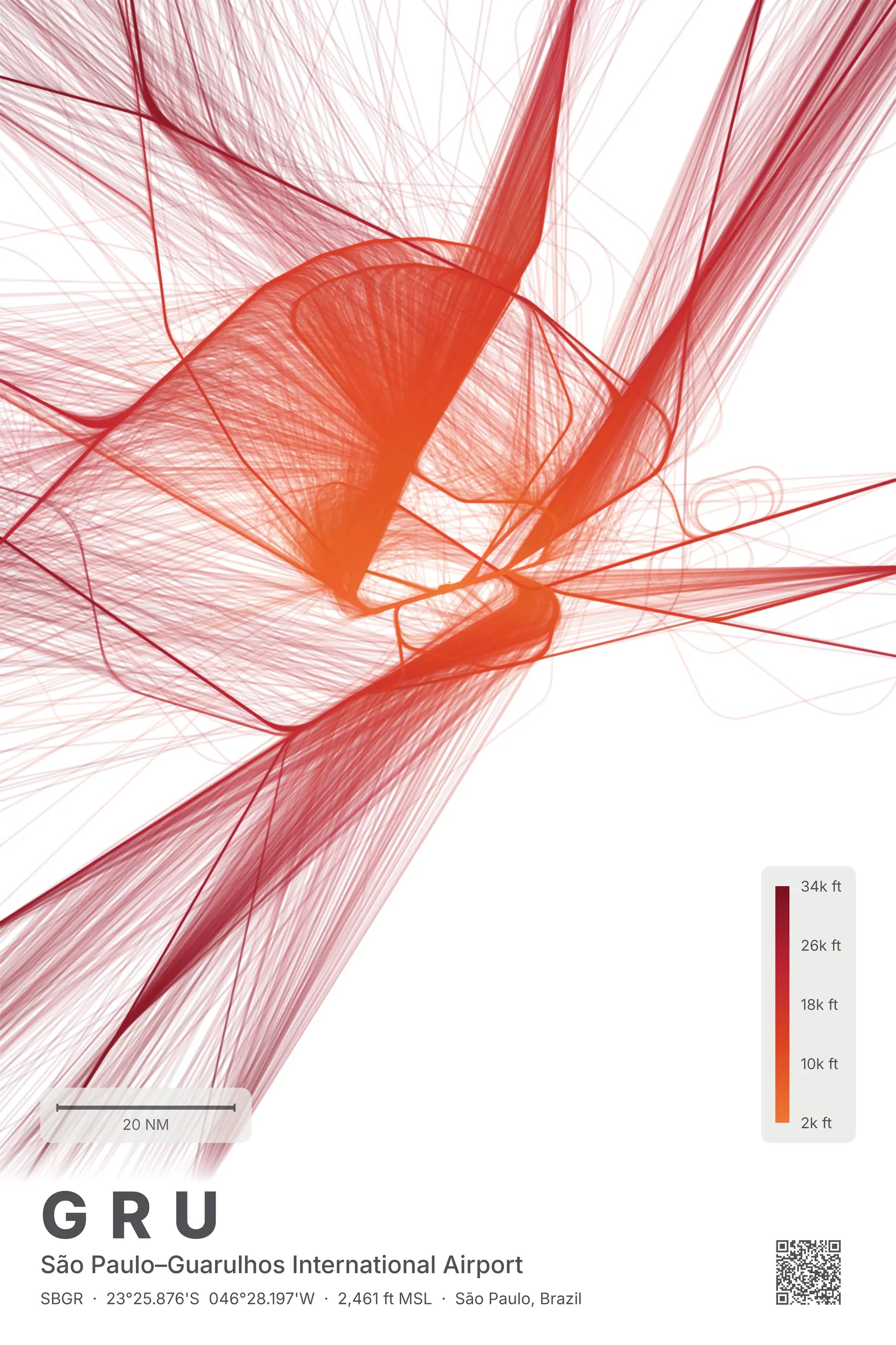 GRU flight path print — Inferno theme · Light