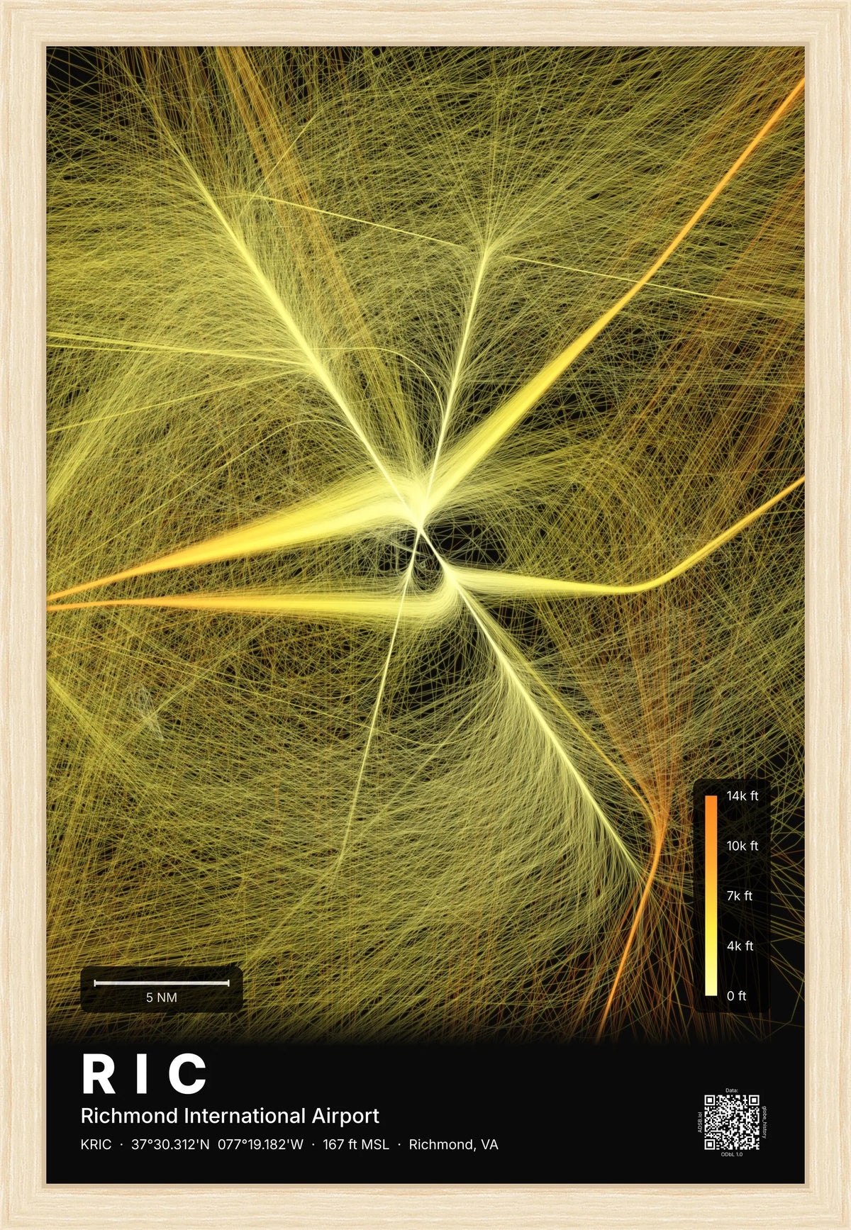 RIC flight path print — Solana theme · Dark [material:framed_natural]