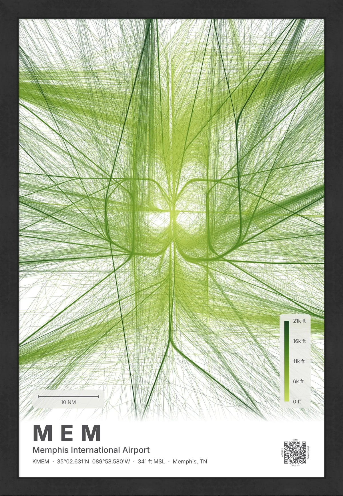 MEM flight path print — Citrus theme · Light [material:framed_black]