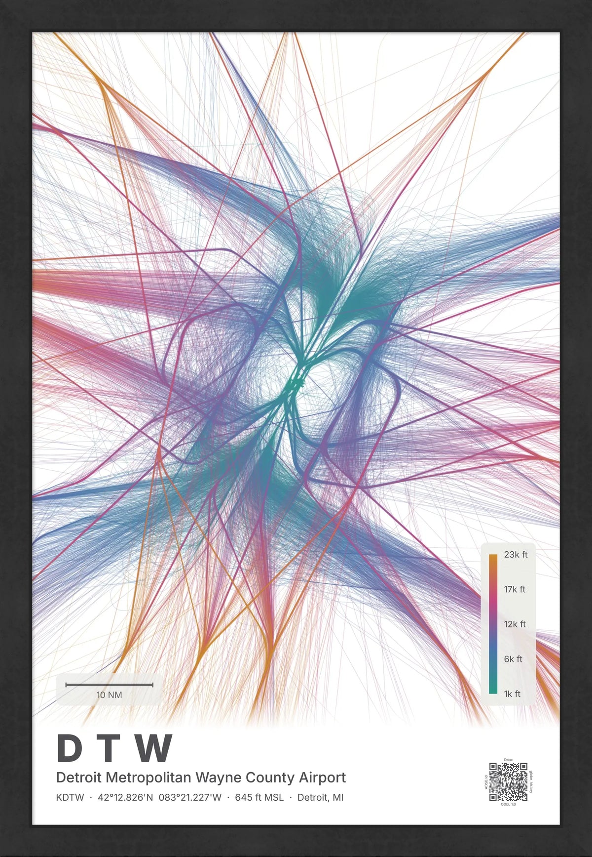 DTW flight path map — Aurora theme · Light [material:framed_black]