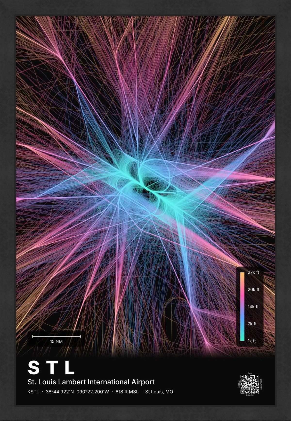 STL flight path print — Aurora theme · Dark [material:framed_black]