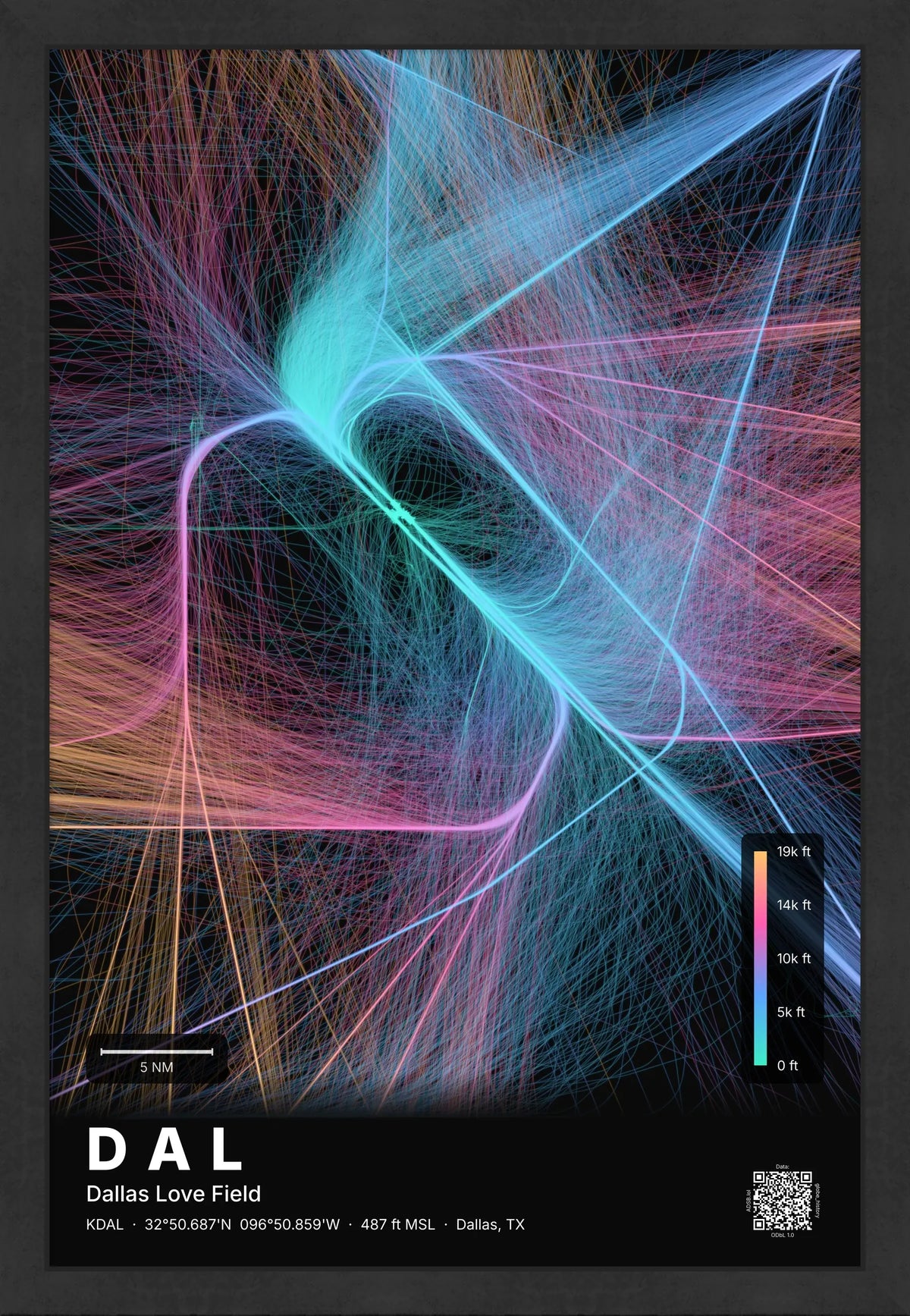 DAL flight path print — Aurora theme · Dark [material:framed_black]