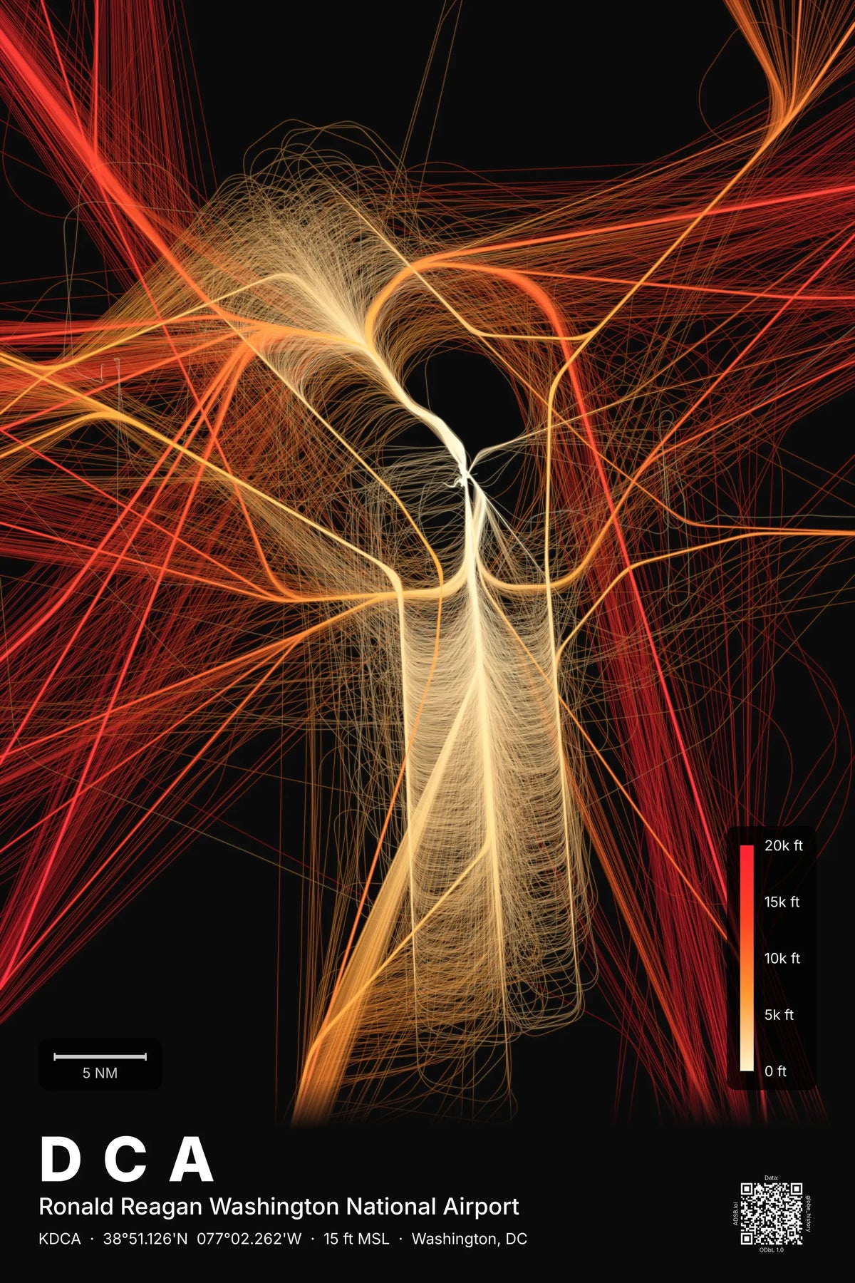 DCA flight path print — Inferno theme · Dark
