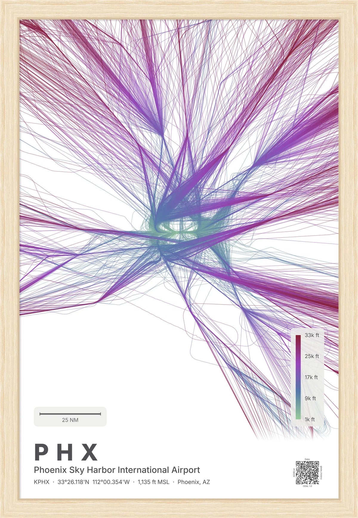 PHX flight path print — Prism theme · Light [material:framed_natural]